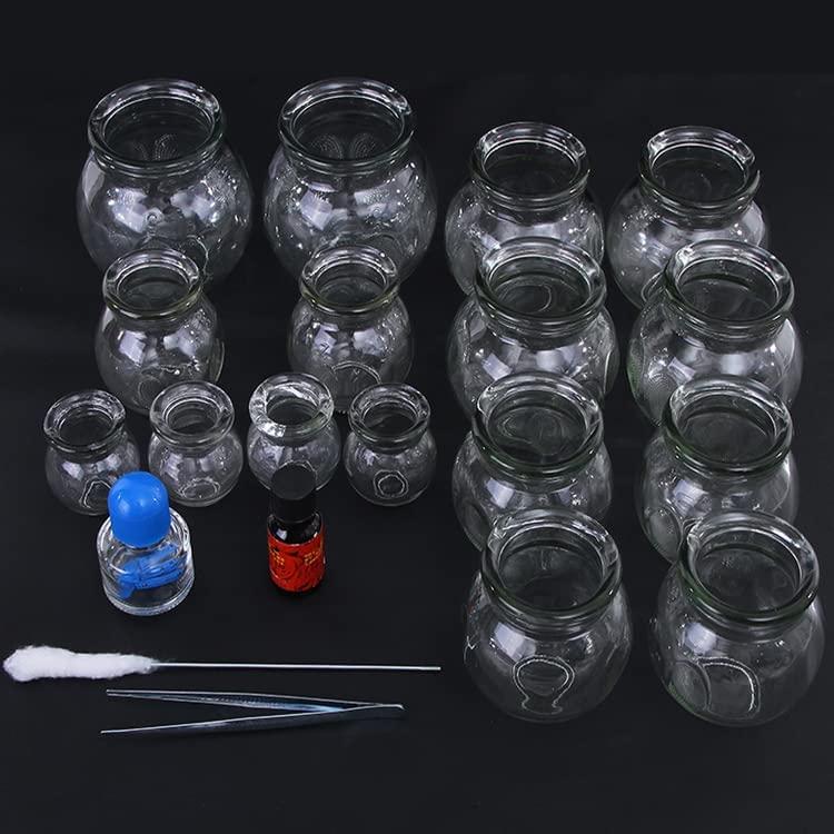 Generic ACM Acupuncture Hijama Fire Glass Cups Set of 16 Pieces for Fire Cupping Therapy