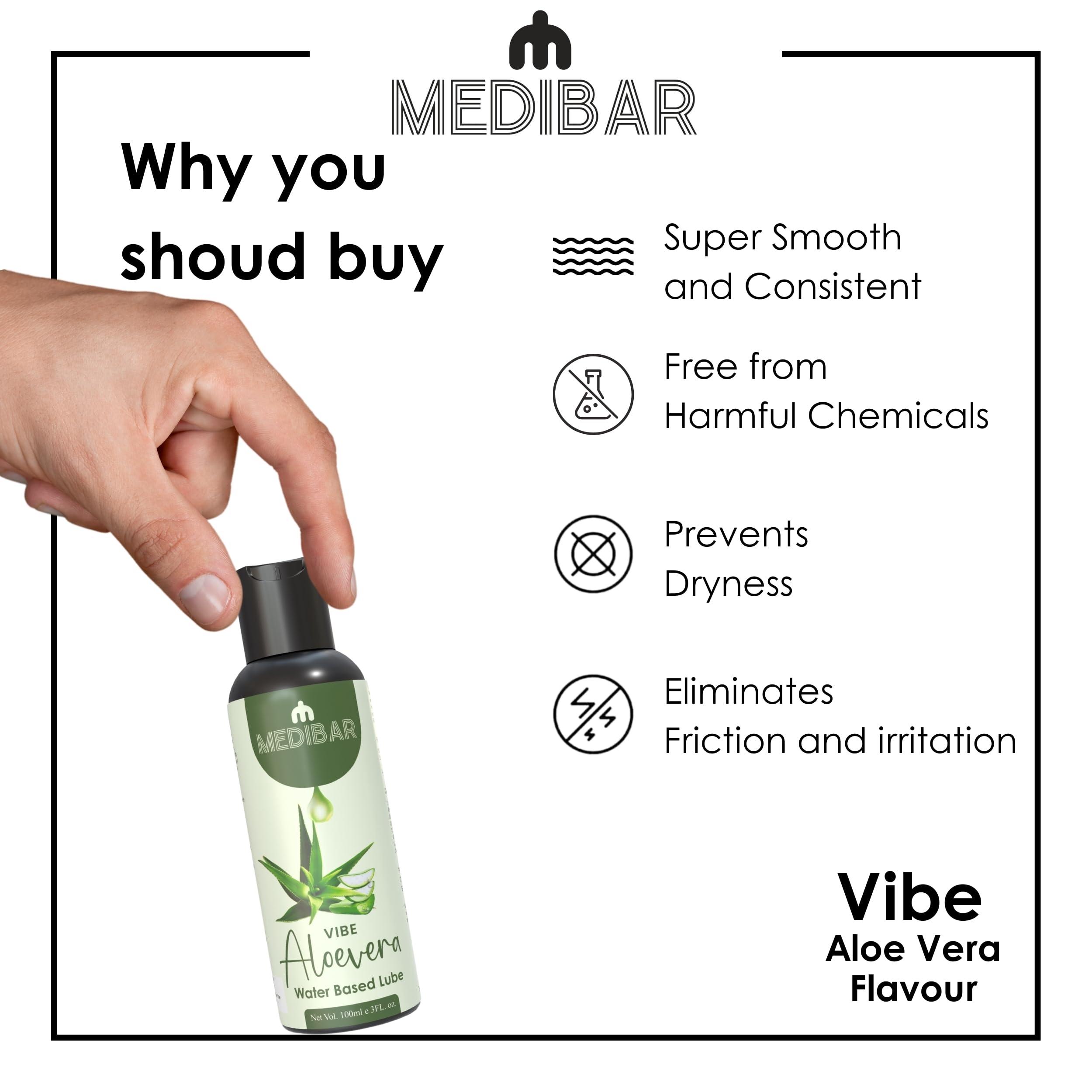 MEDIBAR MEDIBAR Vibe Aloe Vera - Personal Lubricant Gel For Men and Women 100ml - Premium Aloe Vera Flavour - Water Based Lube - Skin Friendly, Silicone and Paraben Free - No Side Effects