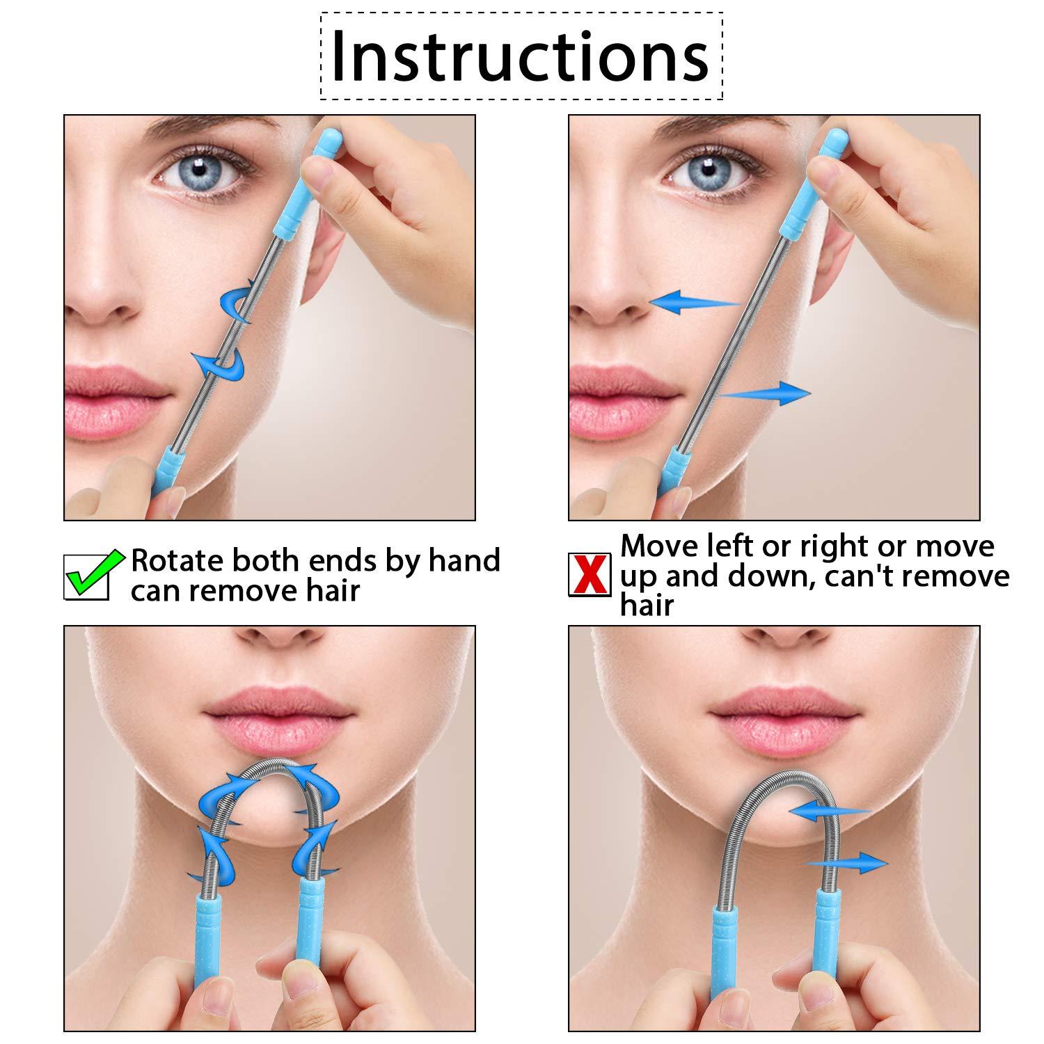 Hicarer 14 Pieces Facial Hair Remover Set Spring Epilator Hair Removal Springs Eyebrow Razors Beveled Tweezers Removes Hairs Women Face Threading Tool