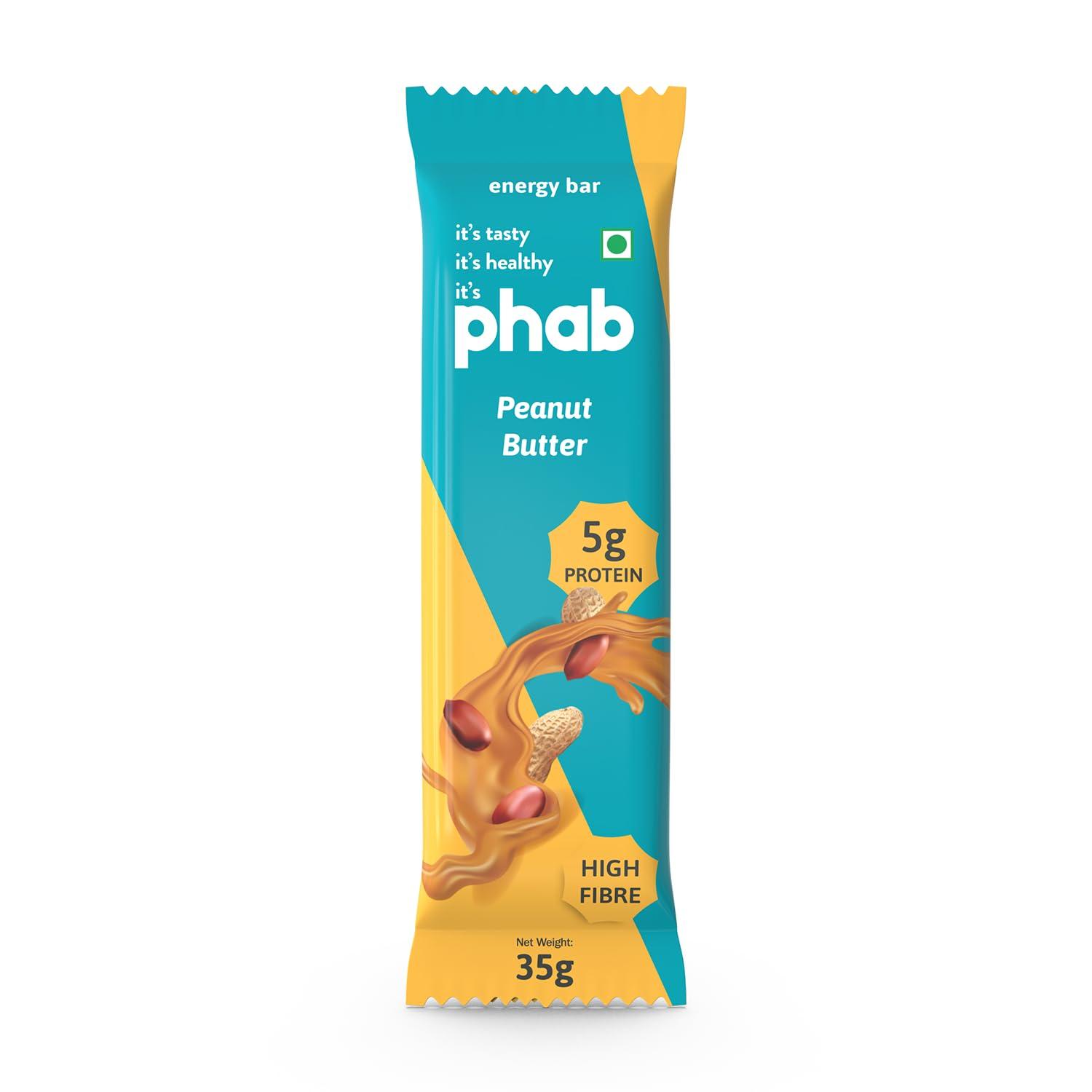 Phab Phab Peanut Butter 5g Protein Bar| Energy & nutrition | High Fibre & Gut-friendly | Sweetened with Honey,Trans Fat Free & No Preservatives | Loaded With 21% Nuts | Healthy & Tasty(Pack of 6 x 35g)