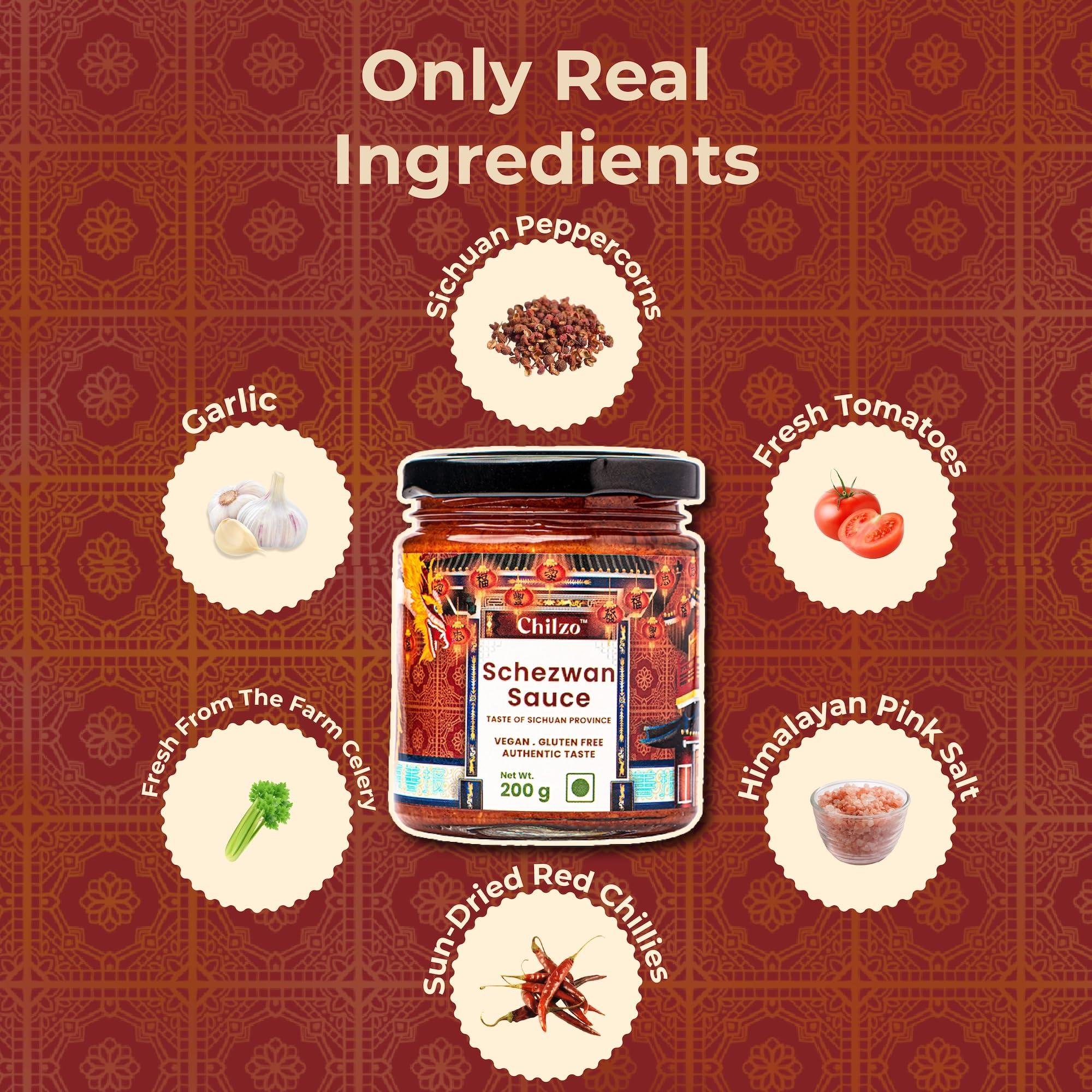 Chilzo Chilzo Schezwan Sauce (200 Gm) | No Sugar | No Msg | No Artificial Flavors/Colors | Made With Real Ingredients| Vegan | Gluten Free