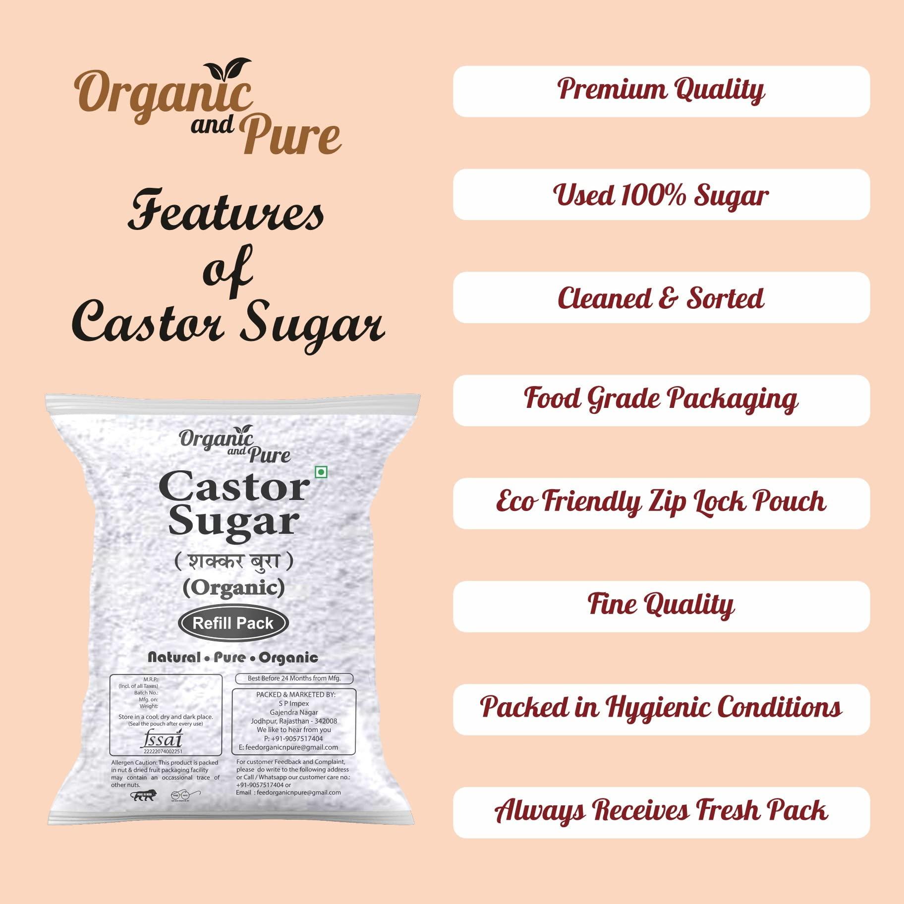 Organic and Pure Oragnic and Pure Castor Sugar | Bura Sugar Powder | Desi Shakkar Burada | Chini Ka Bura | Crushed Sugar (for Baking) (Refill Pack) 900g