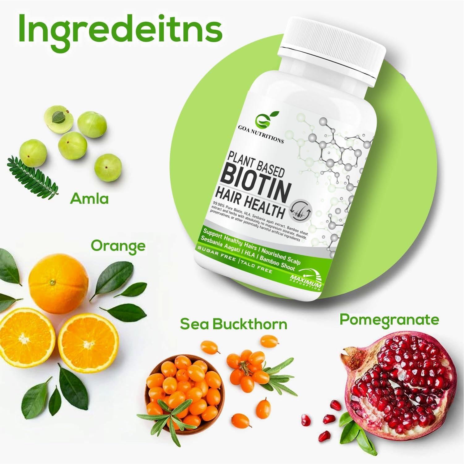 GOA NUTRITIONS GOA NUTRITIONS Biotin Tablets For Hair Growth With Vitamins E, C Plus 10000mcg Sesbania Supplements Advanced DHT Blocker Dandruff, Hair fall Control Supplement For Men & Women-60 Tablet (Pack 1)
