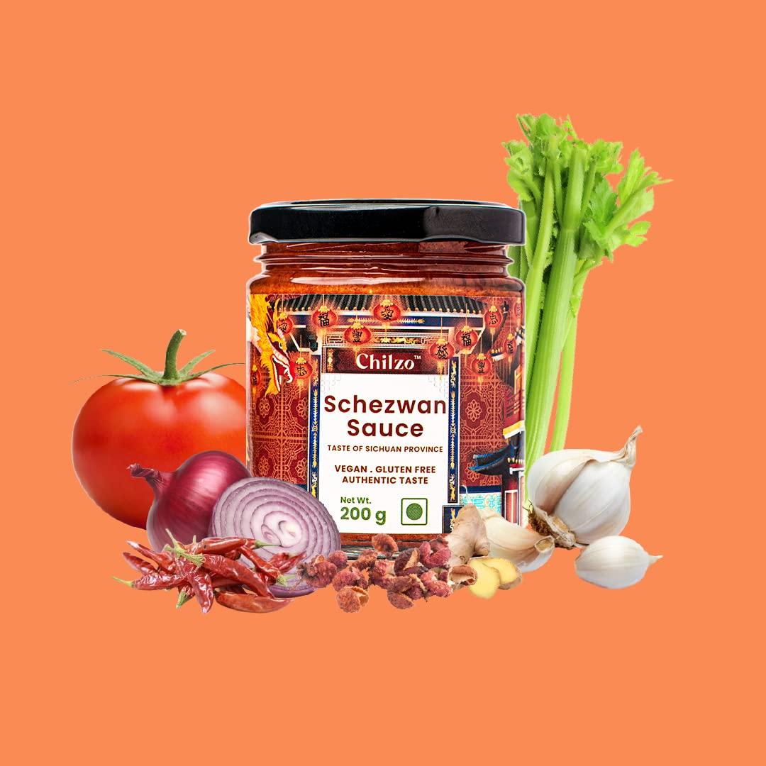 Chilzo Chilzo Schezwan Sauce (200 Gm) | No Sugar | No Msg | No Artificial Flavors/Colors | Made With Real Ingredients| Vegan | Gluten Free