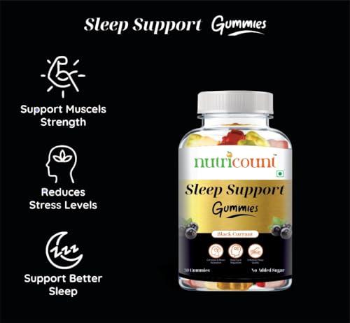 NUTRICOUNT NUTRICOUN T Good Sleep 30 Gummies Melatonin Ashwagandha, Chamomile extract & L-Theanine Support Blissful Sleep & Reduce Stress Natural Black Currant Flavoured 0 Added Sugar Pack-Of-1