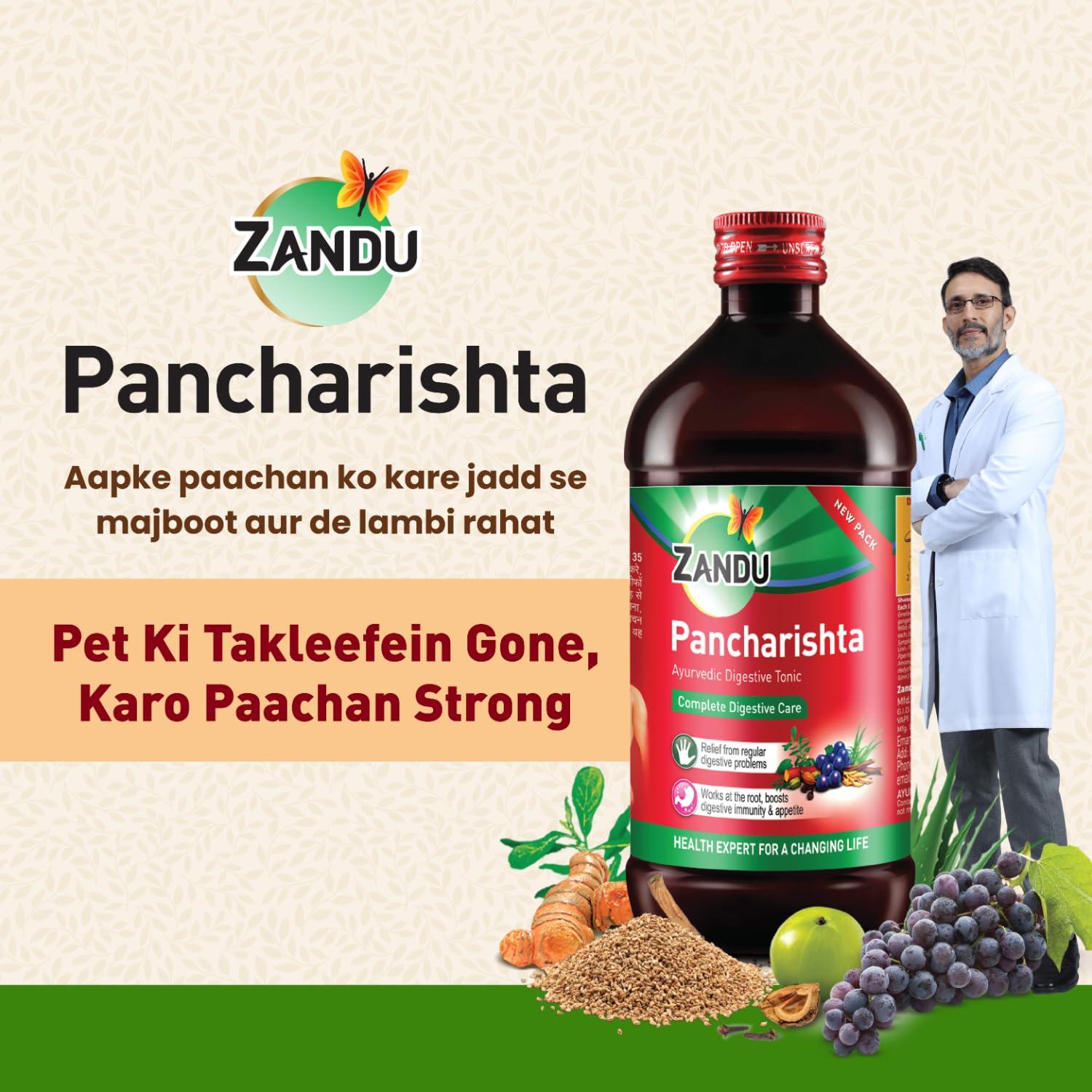 Zandu Zandu Pancharishta 650ml, Ayurvedic Tonic, Relief from disgetive problems like Acidity, Constipation and Gas, boosts digestive immunity (Pack of 2)