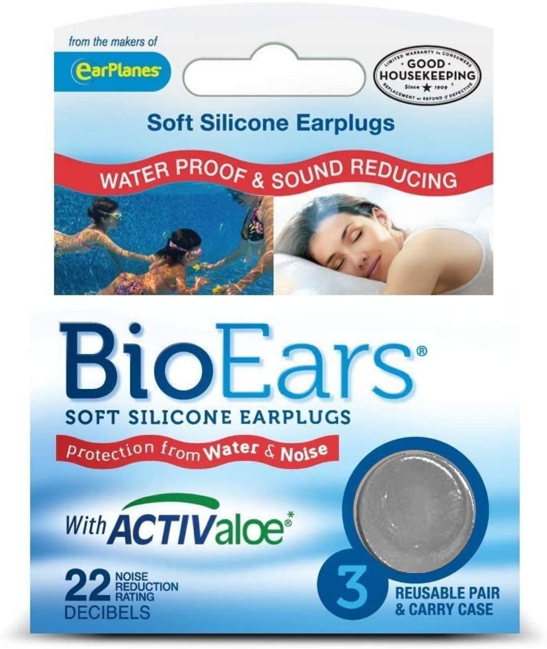 Generic James BioEars 3 Pair Soft Silicone Ear Plugs for sleep study Loud noise Meditation Sound Reducing swim water proof Ear Plugs Carry Case with Active Aloe (White)