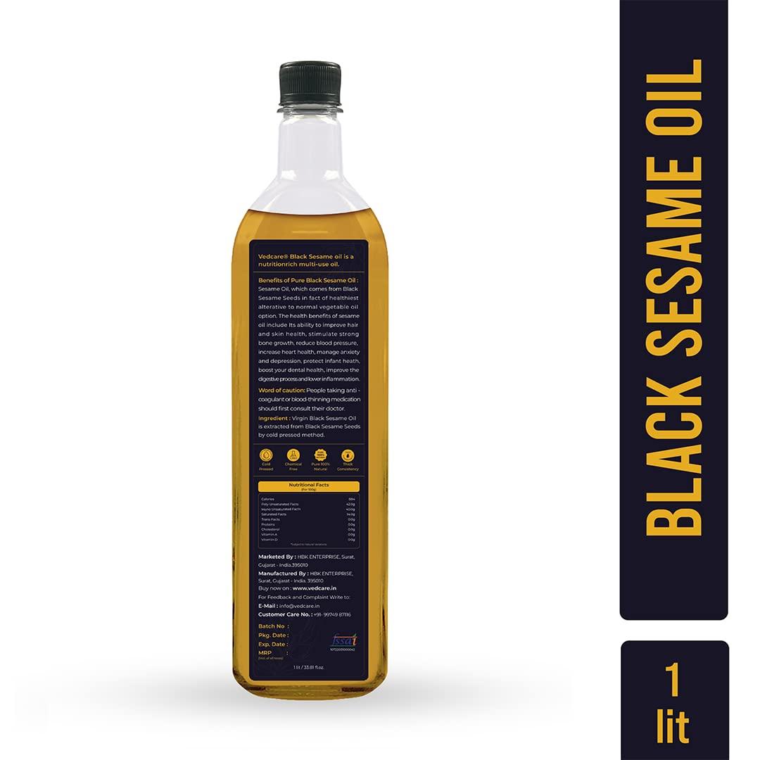 VEDCARE Vedcare Virgin Cold Pressed Black Sesame Seed Oil/Til ka Tel for Cooking, Diet, Hair & Body Massage (1 Liter)