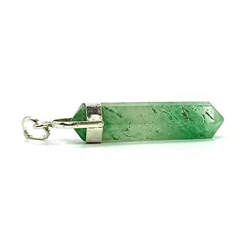 Plus Value Plus Value Green Aventurine Pendant Stone of Good Fortune Pencil Shape Gemstone Jewelry Locket for Men, Women [Pure Silver Cap]