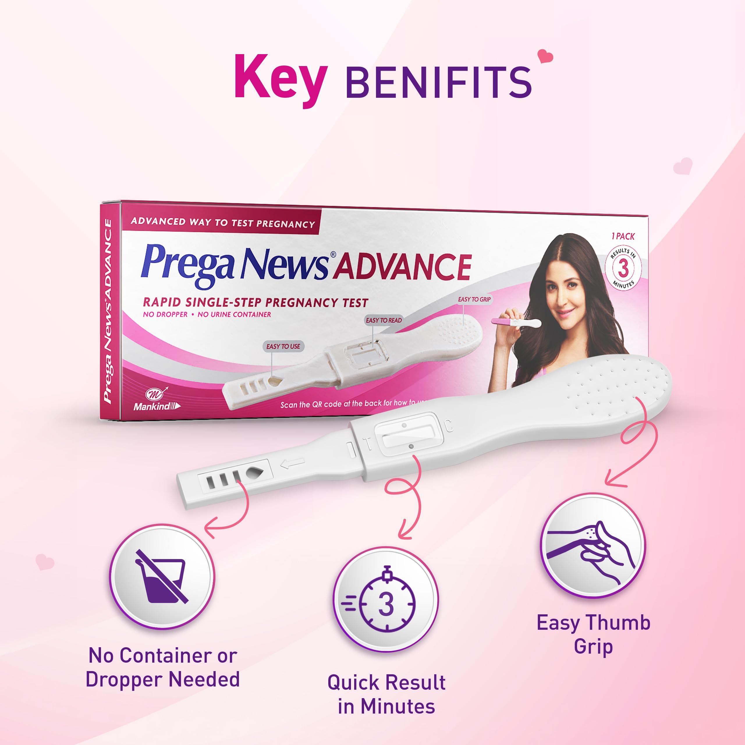 Prega News Prega News Advance, HCG Home Pregnancy Test, Midstream Urine Test Kit, One Step Pregnancy Test, Easy to Use, Accurate Result in Just 3 Minutes x Pack of 1 (2)