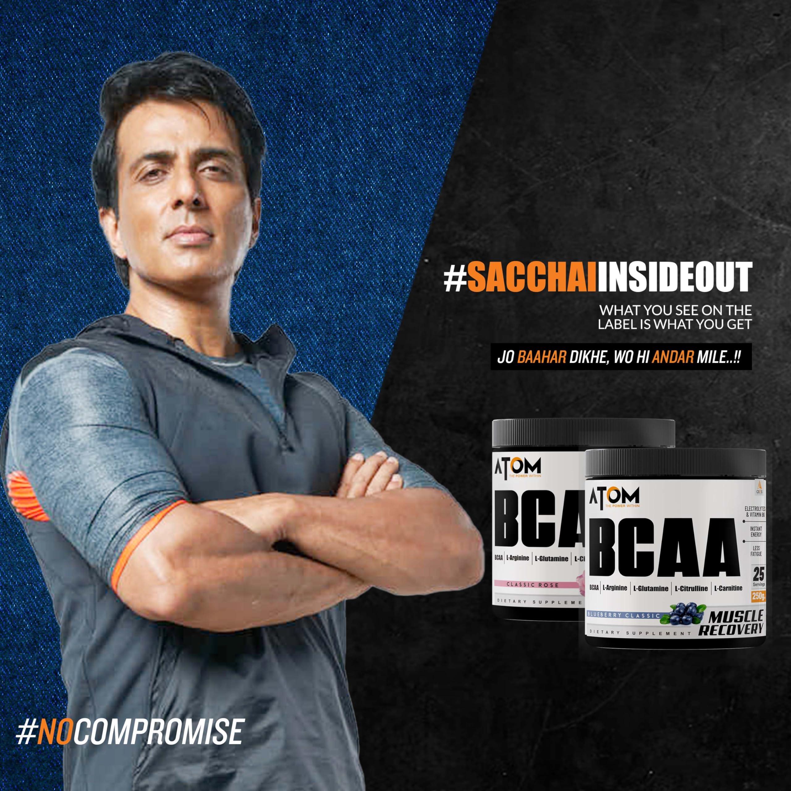 Asitis Nutrition AS-IT-IS ATOM BCAA 250g with L-arginine, L-Carnitine, L-Citrulline for Energy Burst & Athletic Performance, Classic Rose