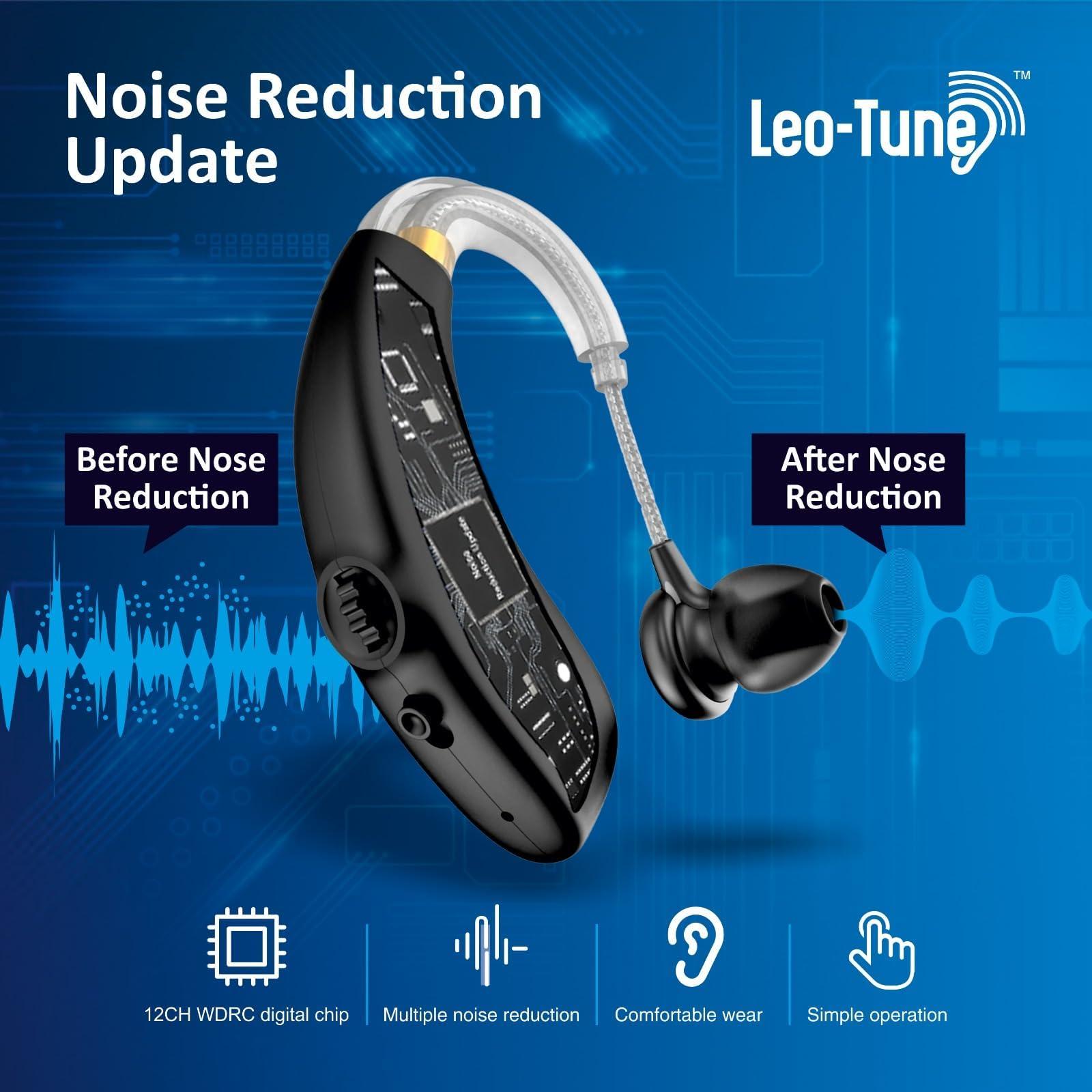 LEO-TUNE Leo-Tune OTC 12 Channel Rechargeable Hearing Aids (Not Amplifiers) Adjustable Volume Control Wheel, Right or Left Ear Compatible multi-channels noise reduction, more natural sound experience with 1 year warrenty (Black)