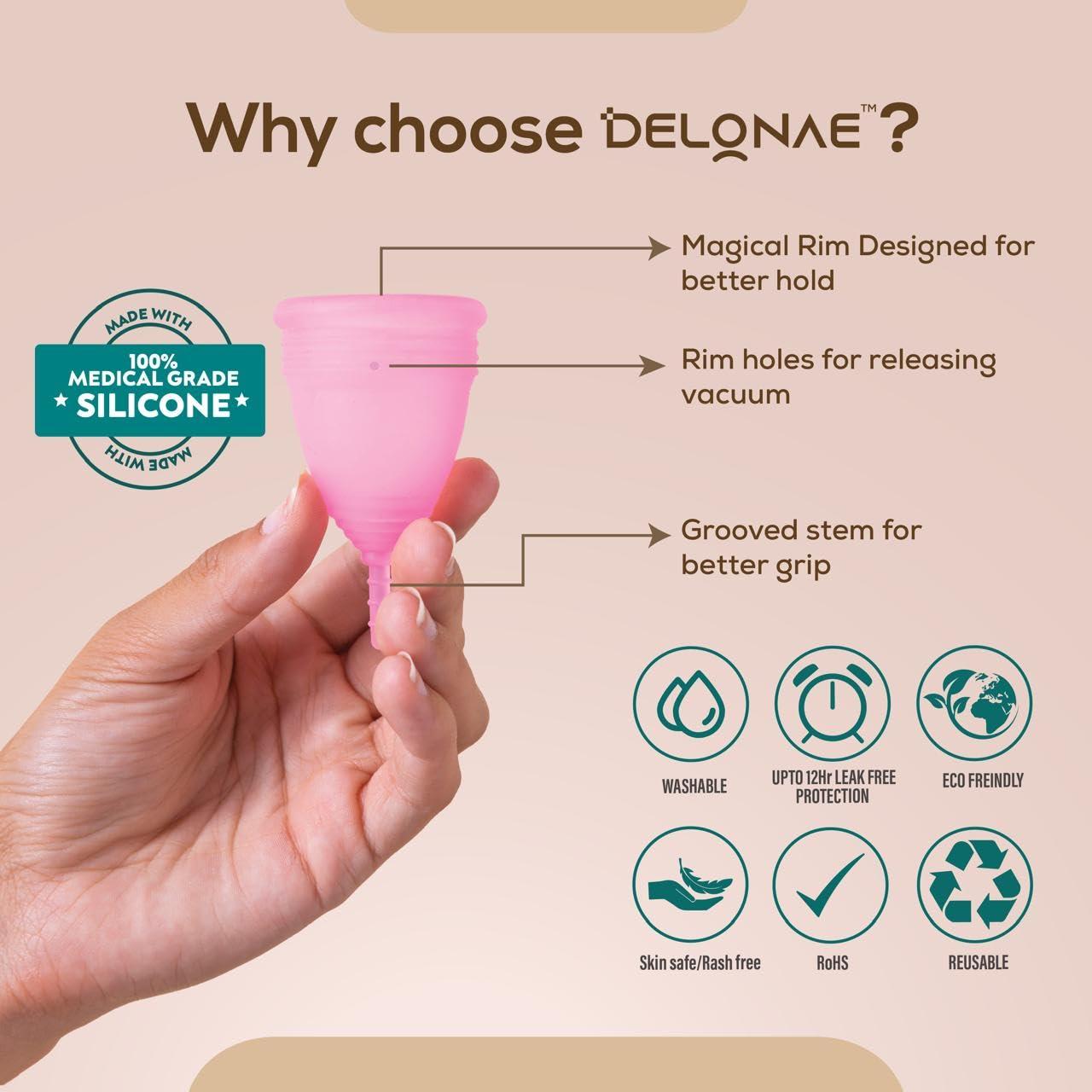 Delonae Delonae Reusable Menstrual Cup- Small Size Orange colour -100% Medical Grade Siicone - Bpa Free-Leak Free-Up To 12 Hours Protection And Delonae Foldable / Collapsible, Reusable Menstrual Cup Sterilizing Container - Microwave- friendly- completely sa