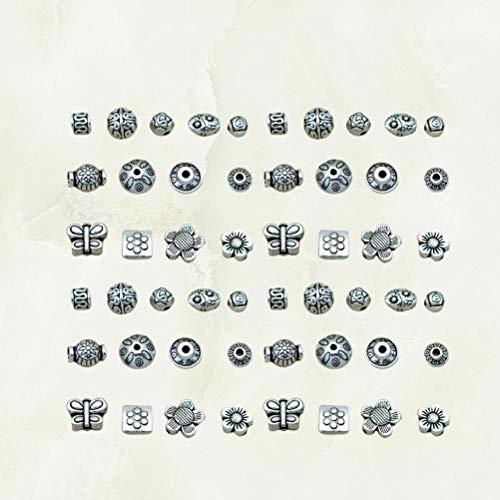 HEALLILY 65pcs Vintage Small Tibetan Silver Alloy Spacer Beads Mixed Pendants Beads Charms for Jewelry Making Art Craft (Silver, Mixed Style)