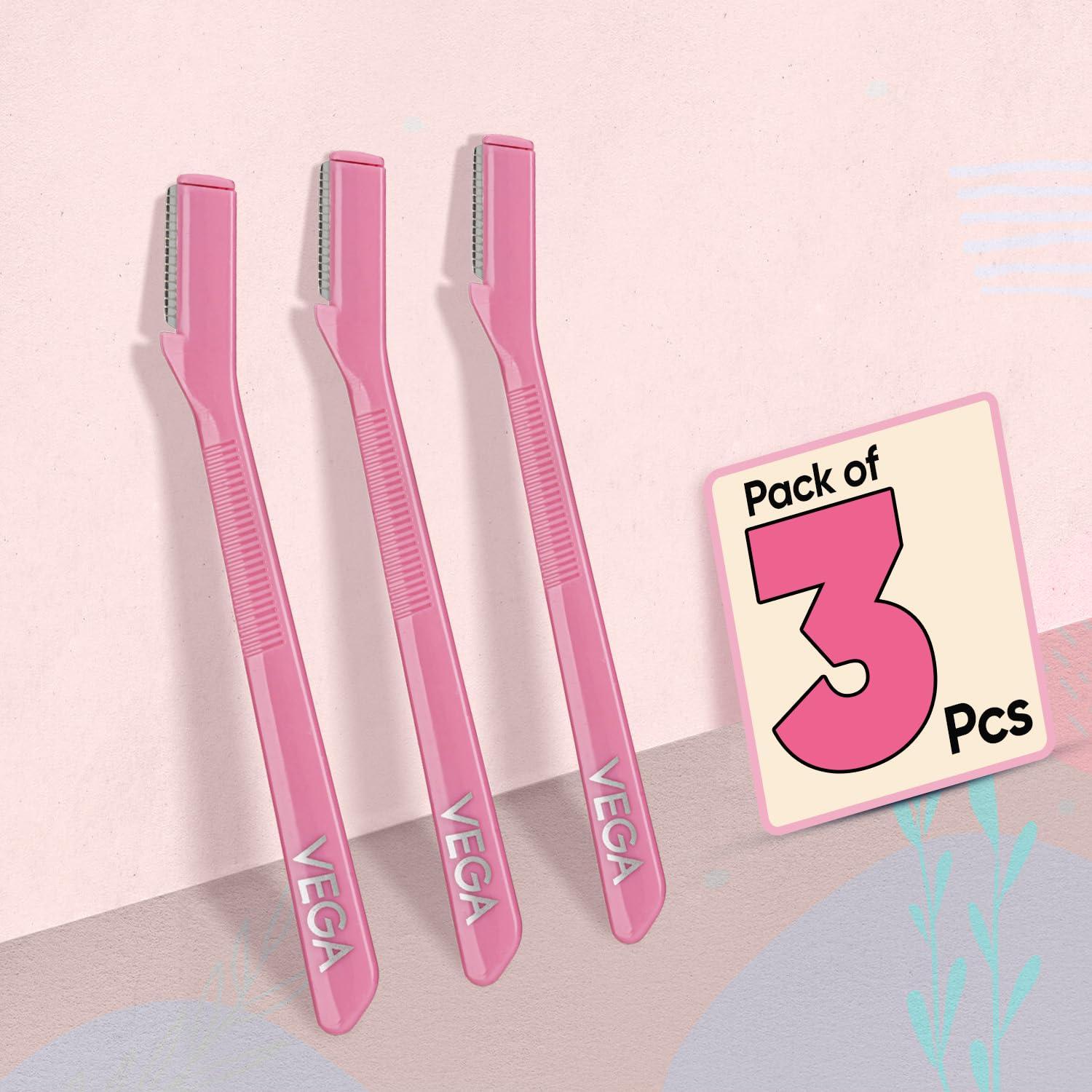 VEGA Vega Eyebrow Shaper for Women - Pack of 3 Reusable Face Razor, Painless Facial Hair Removal, Razor for Face, Eyebrows, Upper Lips, Chin, Side Locks, Forehead, (ESS-01)