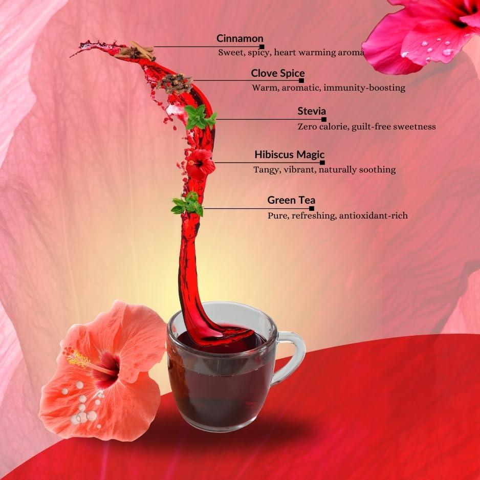 Tea Leaf & Co. Tea Leaf & Co. Sweet Hibiscus Cinnamon Green Tea (30 Pyramid Tea Bags Pack of 2) | Improves Immunity | Antiseptic Properties | Boost Sleep Quality - Brew Hot Tea or Iced Tea