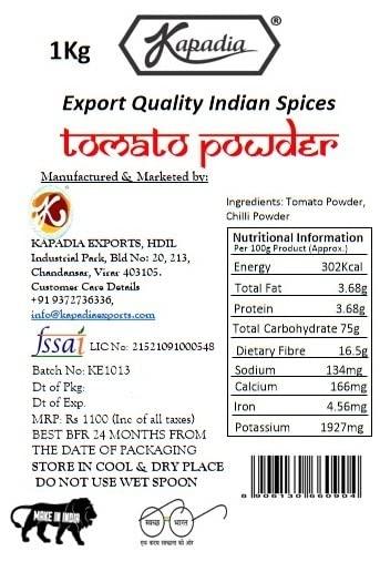Kapadia Kapadia Tangy Tomato Powder | With Added Chilli | Export Quality 1Kg