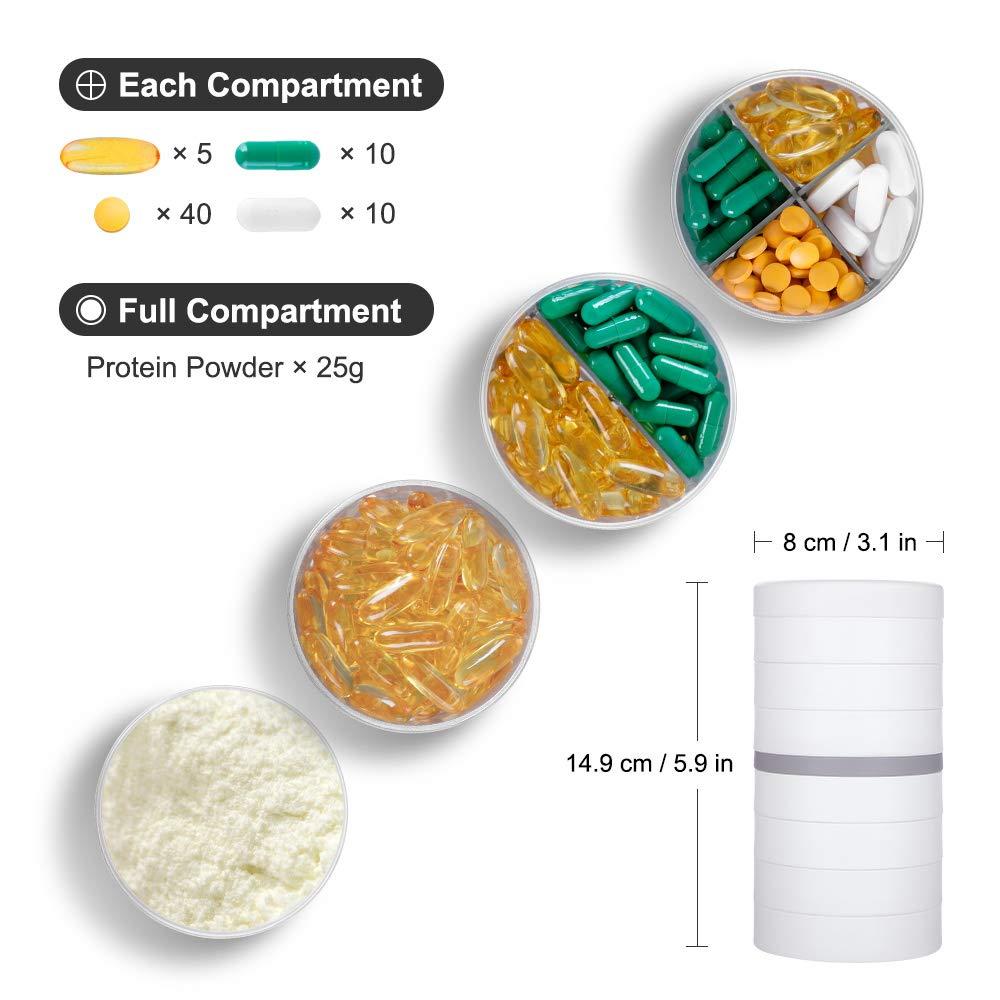 KIGI Weekly Pill Organizer 7 Days (4 Time A Day), KIGI Pill Case Sorter with Reminder and Large Removable Compartments Supplement Containers for Travel Gym Office Home (White 3.1 * 5.9Inch)