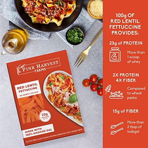 Pink Harvest Farms Pink Harvest Farms Red Lentil Fettuccine Pasta | No Rice - No Maida | Vegan | Gluten Free | High Protein | Keto | 200gm Pack (Pack of 2)