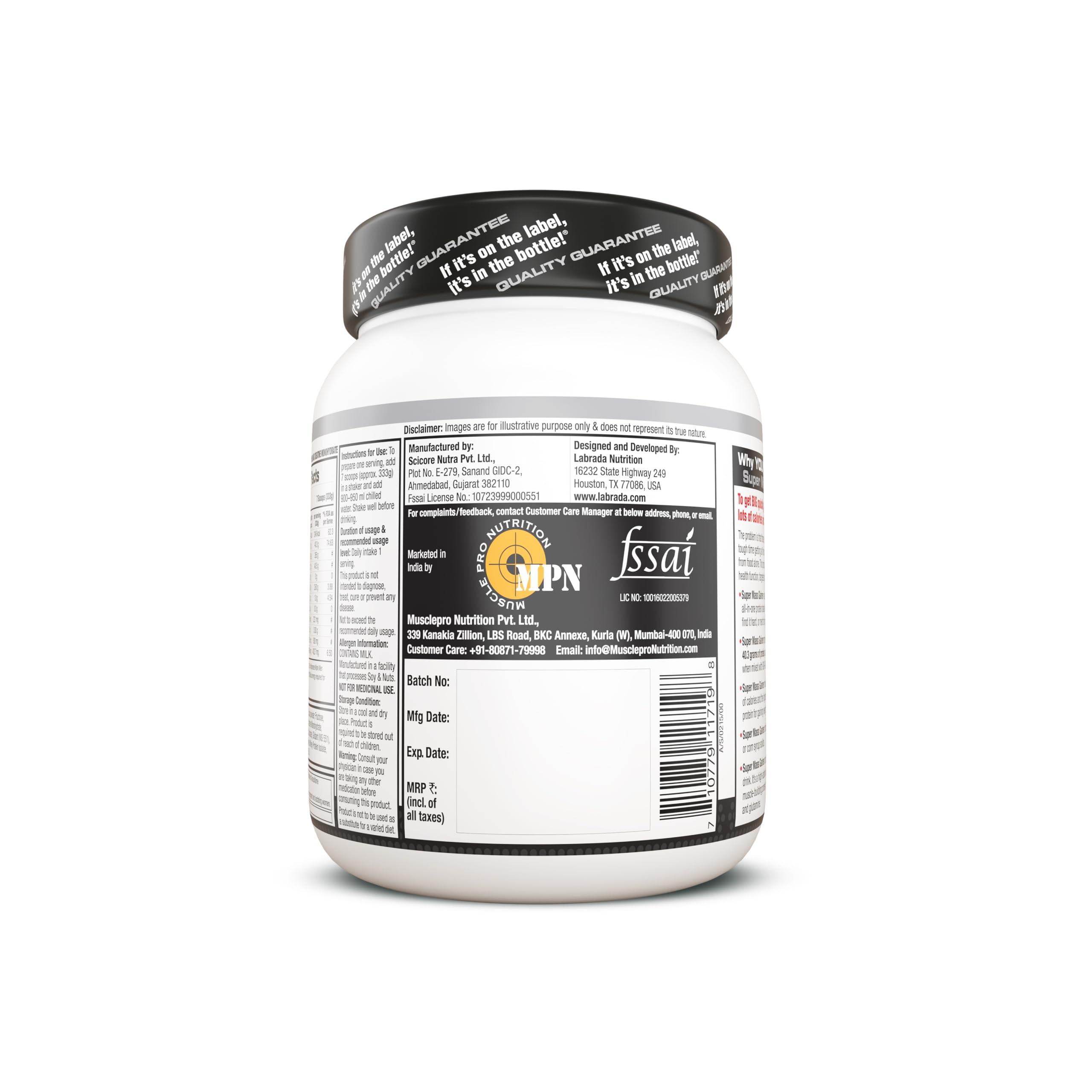 Labrada Labrada Super Mass Gainer 1kg | High-Calorie Protein Powder for Muscle Growth & Recovery |1246 Calories | 40g Protein | 265g Carbs | Chocolate Ice Cream Flavor | 3g Creatine | 500mg Glutamine, 1000gm