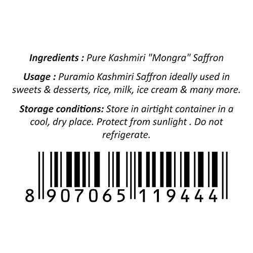 PURAMIO Puramio Kashmiri Mongra Saffron (Kesar) - 100% Pure and Natural, 5g