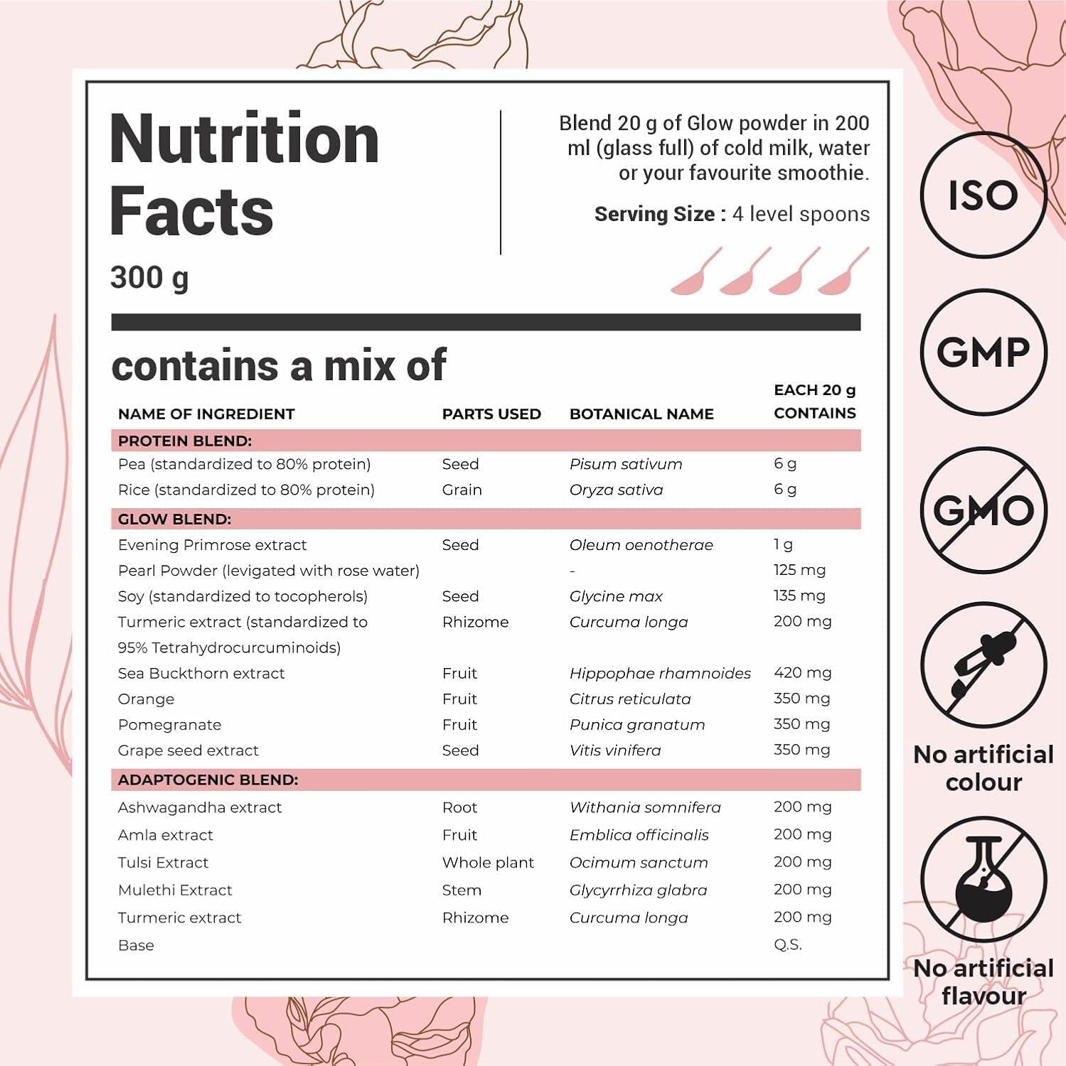 Cureveda Cureveda Collagen Builder Glow Powder for Brighter & Youthful Skin, Plant-Based Supplement with Rose Water, Veg Beauty Protein, Evening Primrose 100IU, No Added Sugar, 300gm x 2 (600 gm)