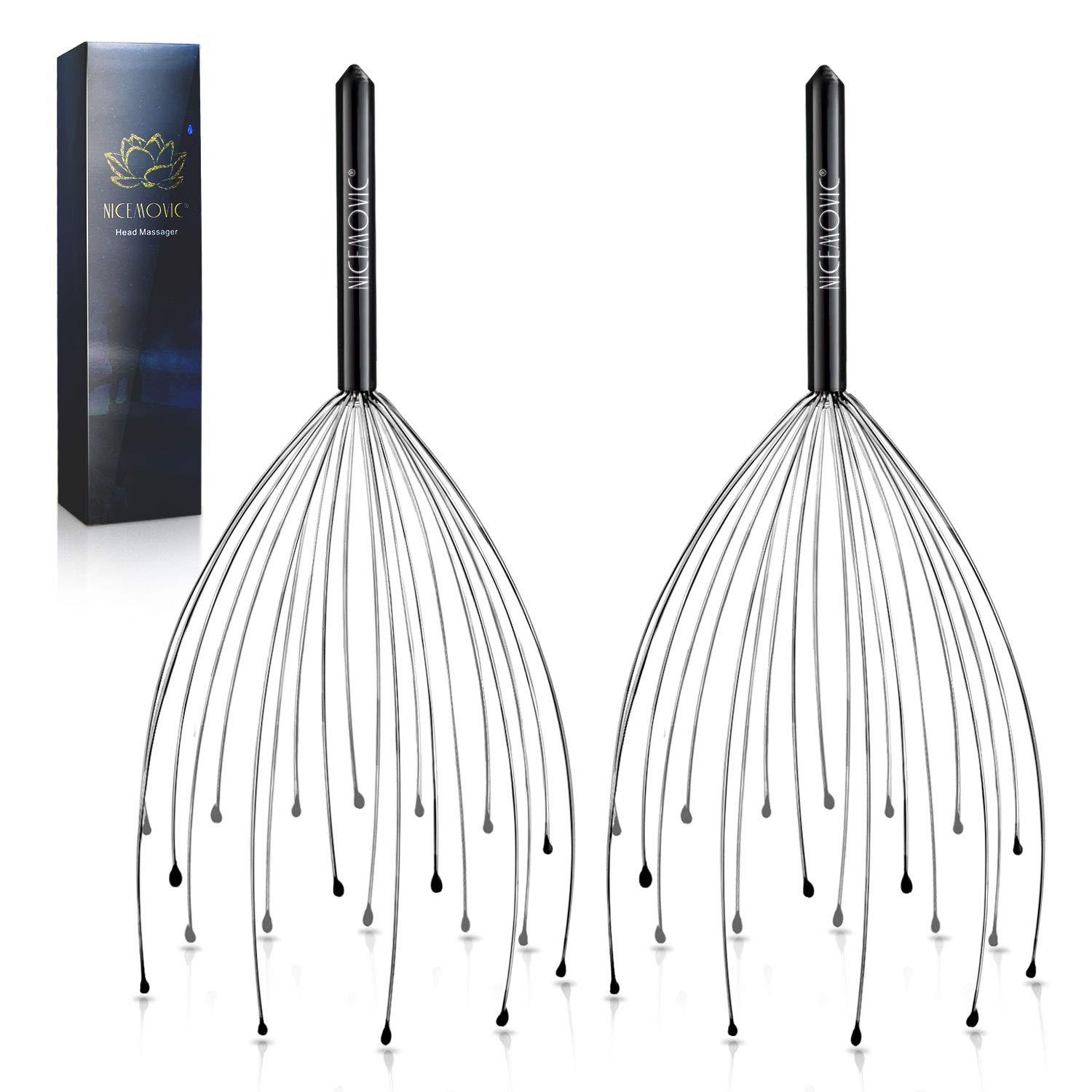 NICEMOVIC NICEMOVIC 2 Pack Scalp Head Massager with 20 Fingers Scalp Head Scratcher for Hair Stimulation Body Relaxing(Black & Black)