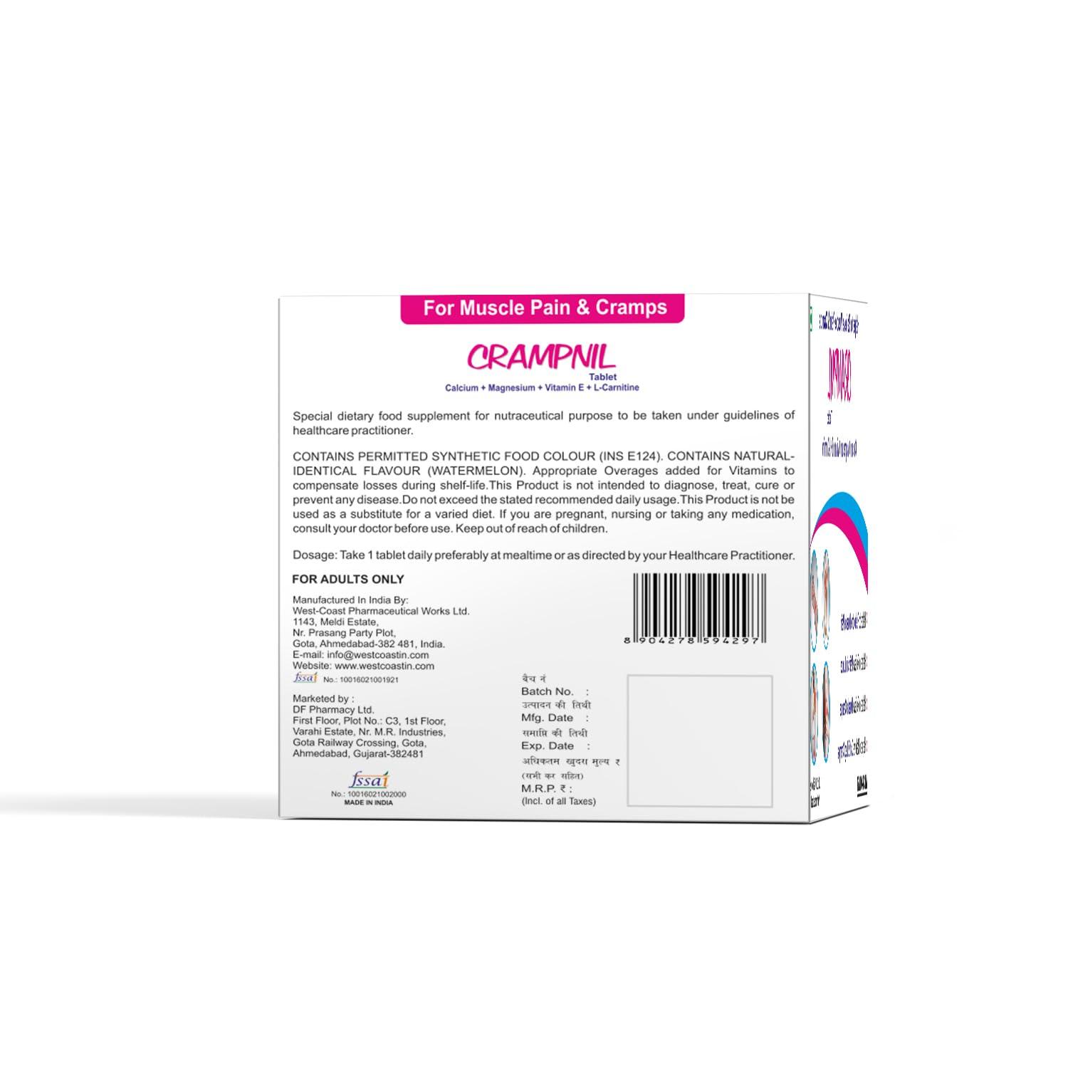 WEST-COAST WEST-COAST Crampnil Tablets helps to relieve muscle pain, joint pain & cramps