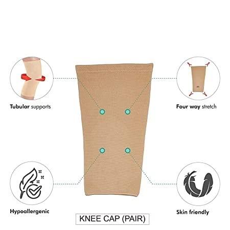 SMIC SMIC Stretchable Compression Knee Cap (MEDIUM) Skin Colour | For Knee Support | Knee Sleeve Brace for Running | Tennis | Football | Joint Pain Relief | Arthritis and Injury- (1 Pair) for Men & Women