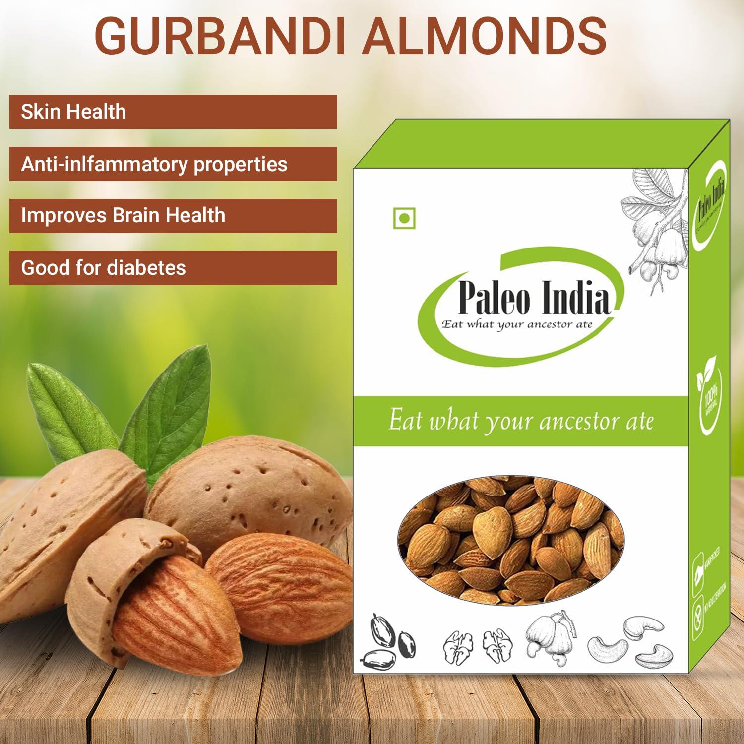 Paleo India Paleo India 400gm Gurbandi Almonds| Gurbandi Badam| Gurbandi Choti Badam Giri| Healthy Snacks| Dry Fruits and Nuts |High in Fiber| Almond Giri| Desi Badam Giri