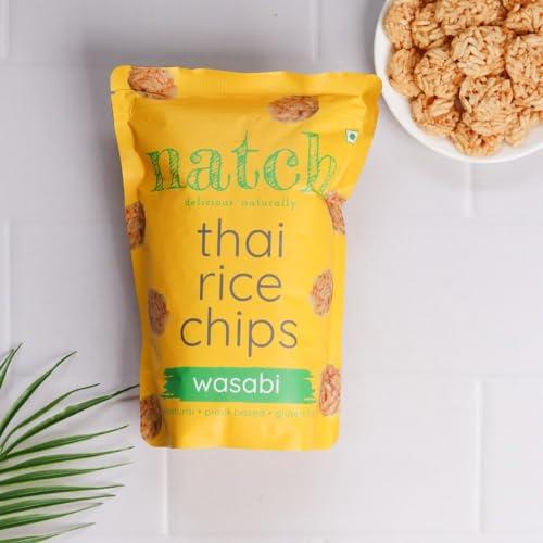 natch Natch Thai Sticky Rice Chips, Gluten Free, Vegan, Party Family Pack, All Natural Crunchy Crackers (Wasabi) 100 Gm