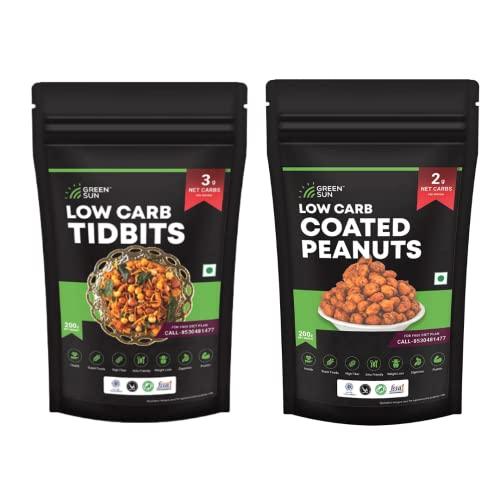 Green Sun Green Sun Low Carb | Gift Hamper Box Snacks Combo Pack (200 Gram Crispies and 200 Gram Coated Peanuts)