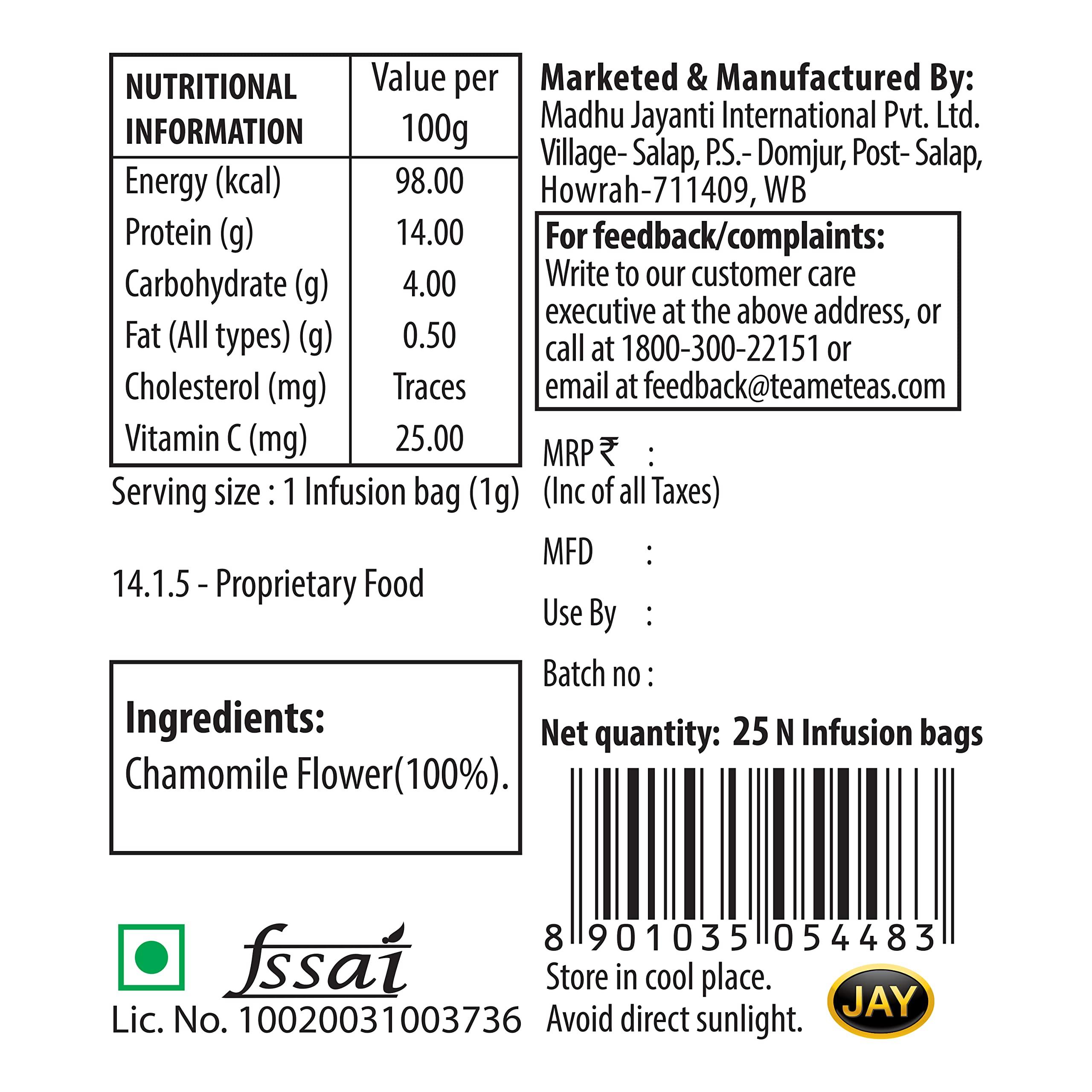 TE-A-ME TE-A-ME Chamomile Tea, 100 Tea Bags (4 Boxes x 25 Tea Bags = 100 Tea Bags) | Chamomile Tea | Herbal Tea | Chamomile Tea Bags | Chamomile Tea for Sleep | Chamomile | Herbal Tea Bags | Flower Tea