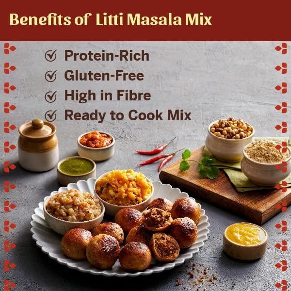 THE SATTU CO. THE SATTU CO. Litti Masala Mix, Ready to Cook Mix,100% Stoneground Sattu, Authentic Taste, Convenient to make, High in Fibre, Gluten free, Suitable for Vegans - (Pack of 3, 200 gms)