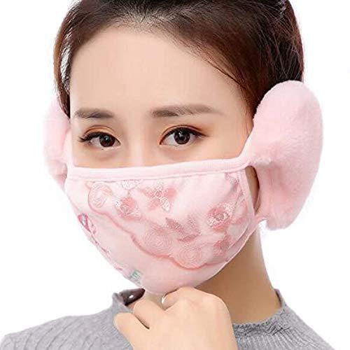 Madhavi Madhavi Girl's and Boys' Warm Winter Face Mask with Plush Ear MufF_Pack Of 02,Ligh Pink|Grey