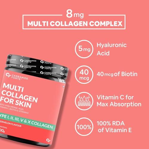 Carbamide Forte Carbamide Forte Hydrolyzed Multi Collagen Powder With Marine Collagen, All 5 Types of Collagen Peptides Included - TYPE I, II, III, V, X Collagen Supplements for Women & Men, Watermelon Flavor - 200g