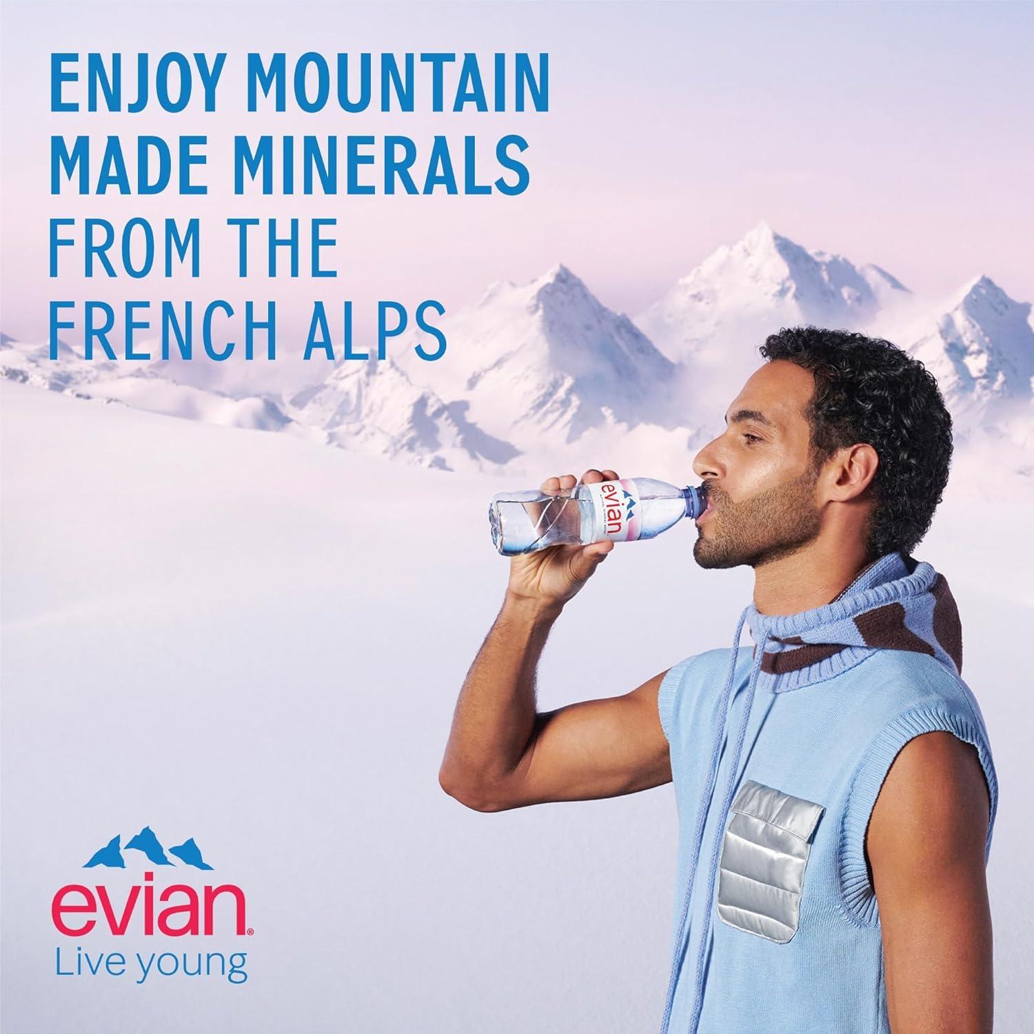 evian Evian Mineral Water, Naturally Filtered Drinking Water, 750ml Bottled Water Crafted by Nature, Case of 12 x 750ml Sports Cap Water Bottles