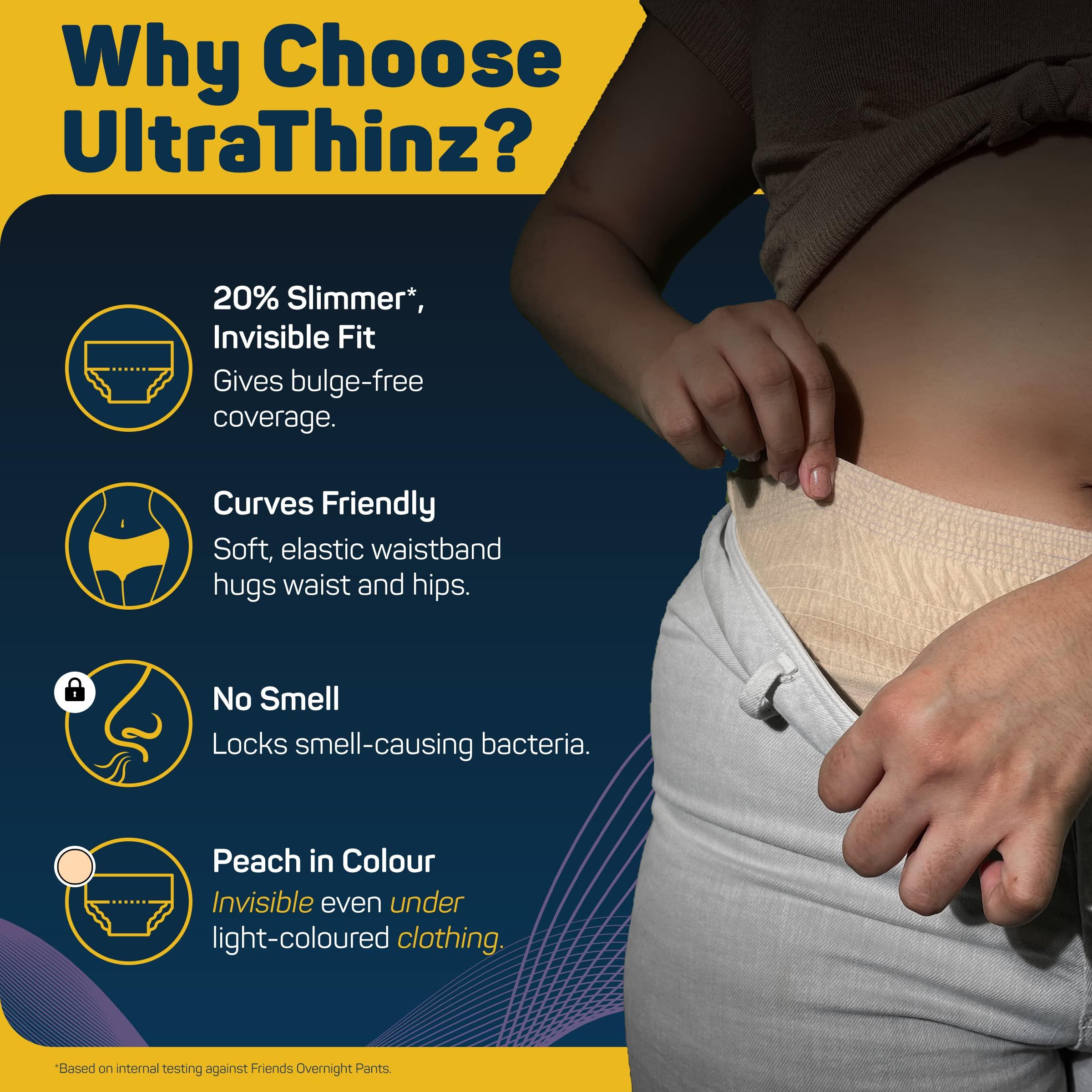 Friends Friends UltraThinz Slim Fit Adult Diapers (Dry Pants) for Women - Large 27 Count - with thin design, peach colour, and anti-rash - Waist Size 30-56 Inch ;76-142 cm