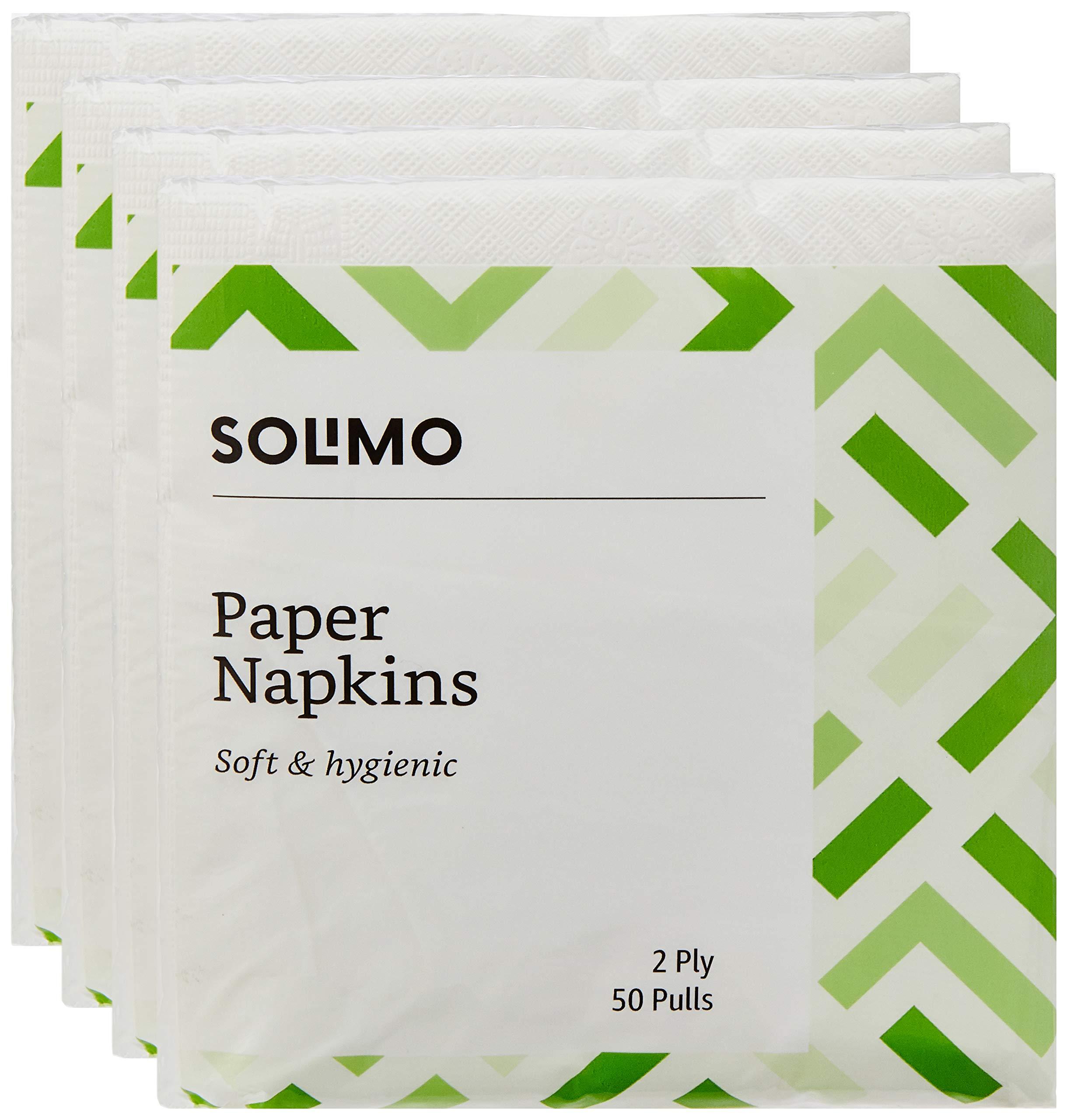 Amazon Brand - Solimo Amazon Brand - Solimo 2 Ply Facial Tissues Carton Box - 200 Pulls (Pack of 3) & Amazon Brand - Solimo 2 Ply Paper Napkins - 50 Pulls (Pack of 4)