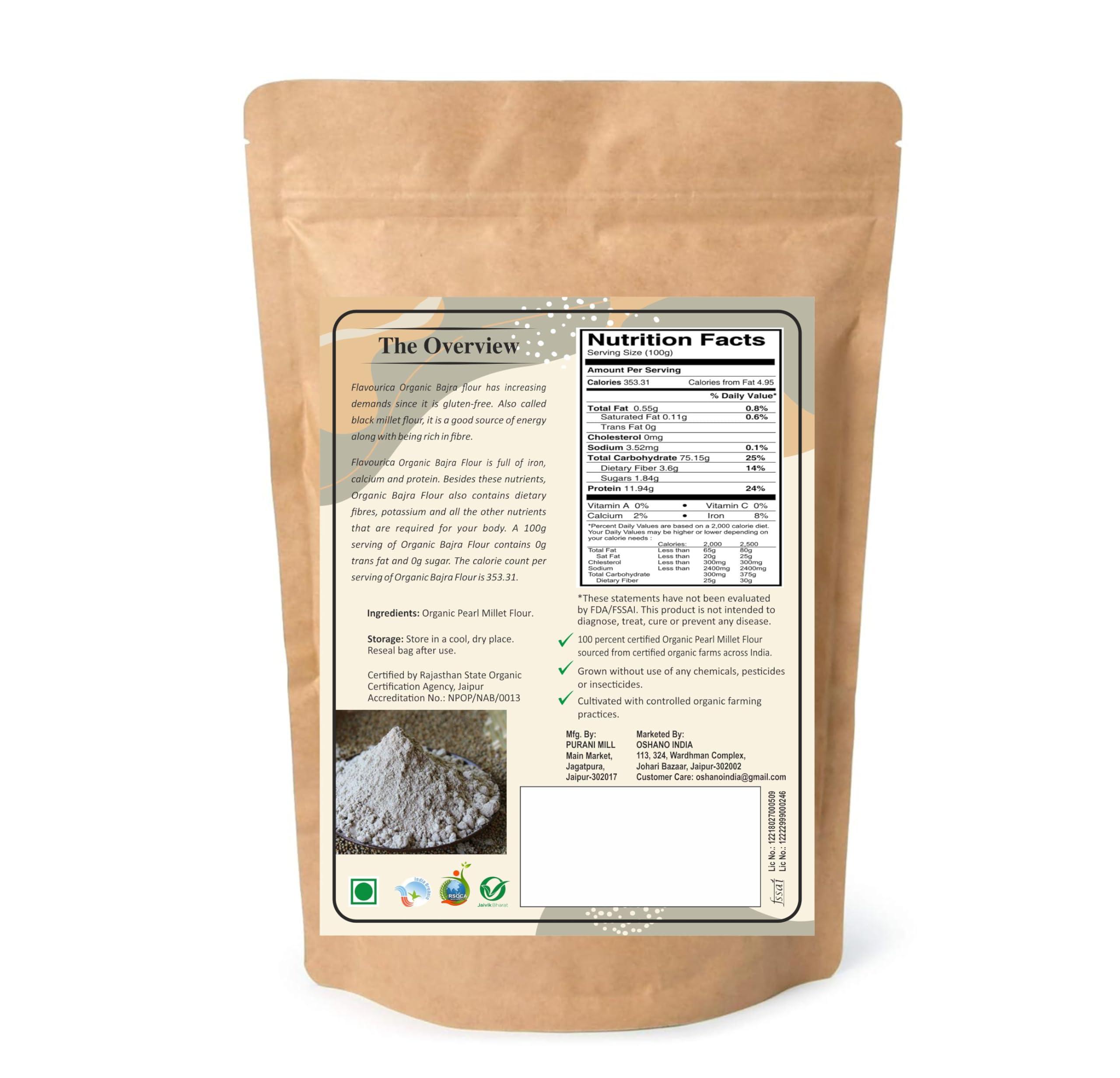 Flavourica Flavourica Organic Bajra (Pearl Millet) Gluten Free Flour/Atta,1 Kg, | Rich in Magnesium, Iron, Calcium and Fiber