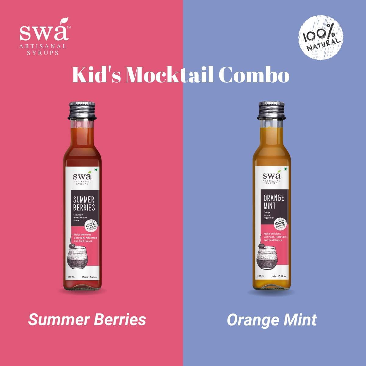 Swa Artisanal Syrups Swa Artisanal Syrups - Mocktails & Party Drinks Mixer Combo, 100% Natural, Makes 24-30 Drinks - Pack of 2 Syrups (250ml x 2)