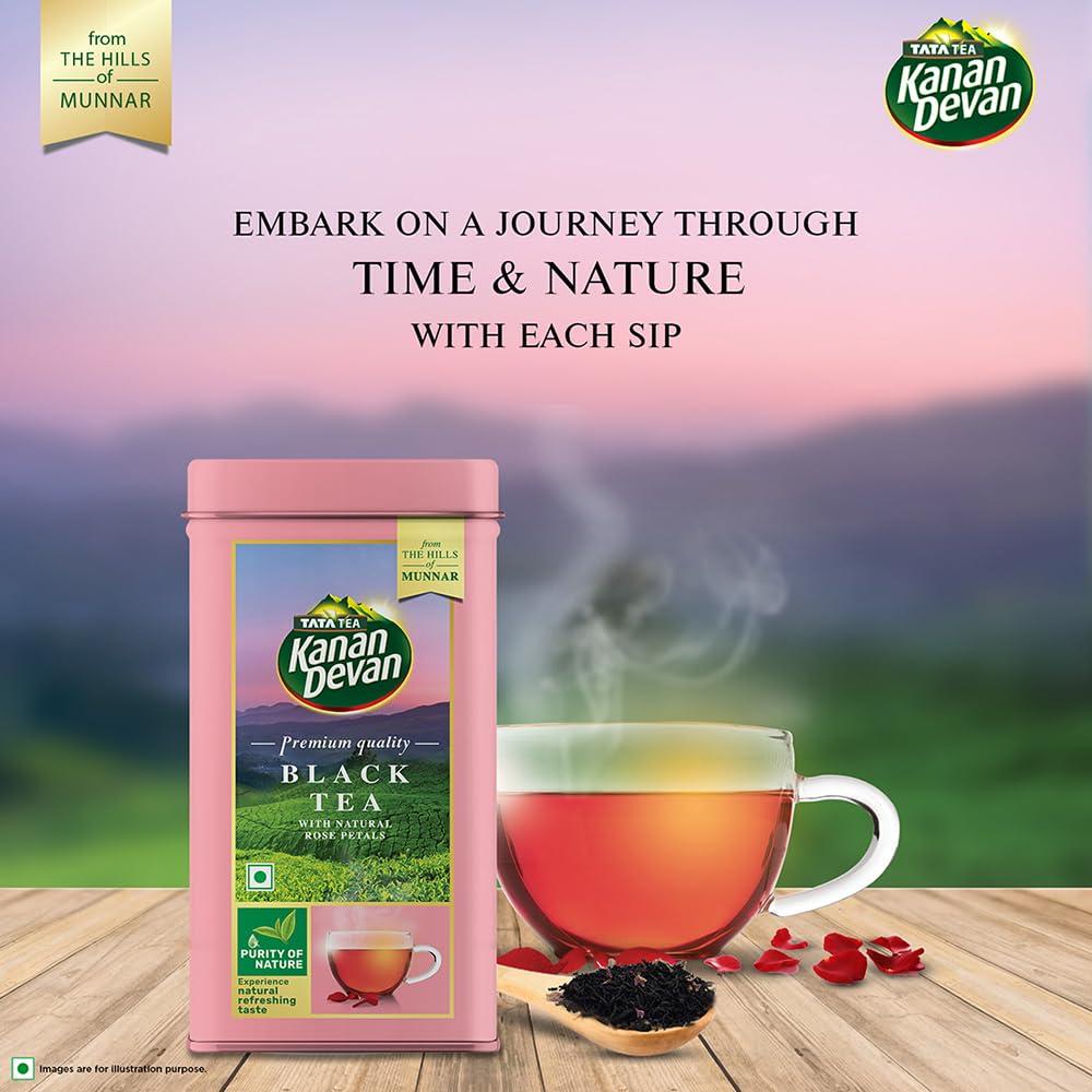 Kanan Devan Kanan Devan Tata Tea, Premium Black Tea, With Natural Rose Petals, From The Hills Of Munnar, Flavoured Tea, 125G - Granule