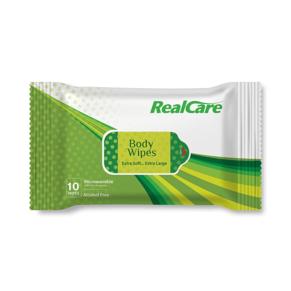 REALCARE Realcare Adult Body Wipes,Pack of 1 (10 counts), Extra soft and Length Body Wipes,Bed bath wipes, Hygienic and cleansing wet wipes, Antibacterial and Alcohol free bed bath wipes, 320 * 320 mm.