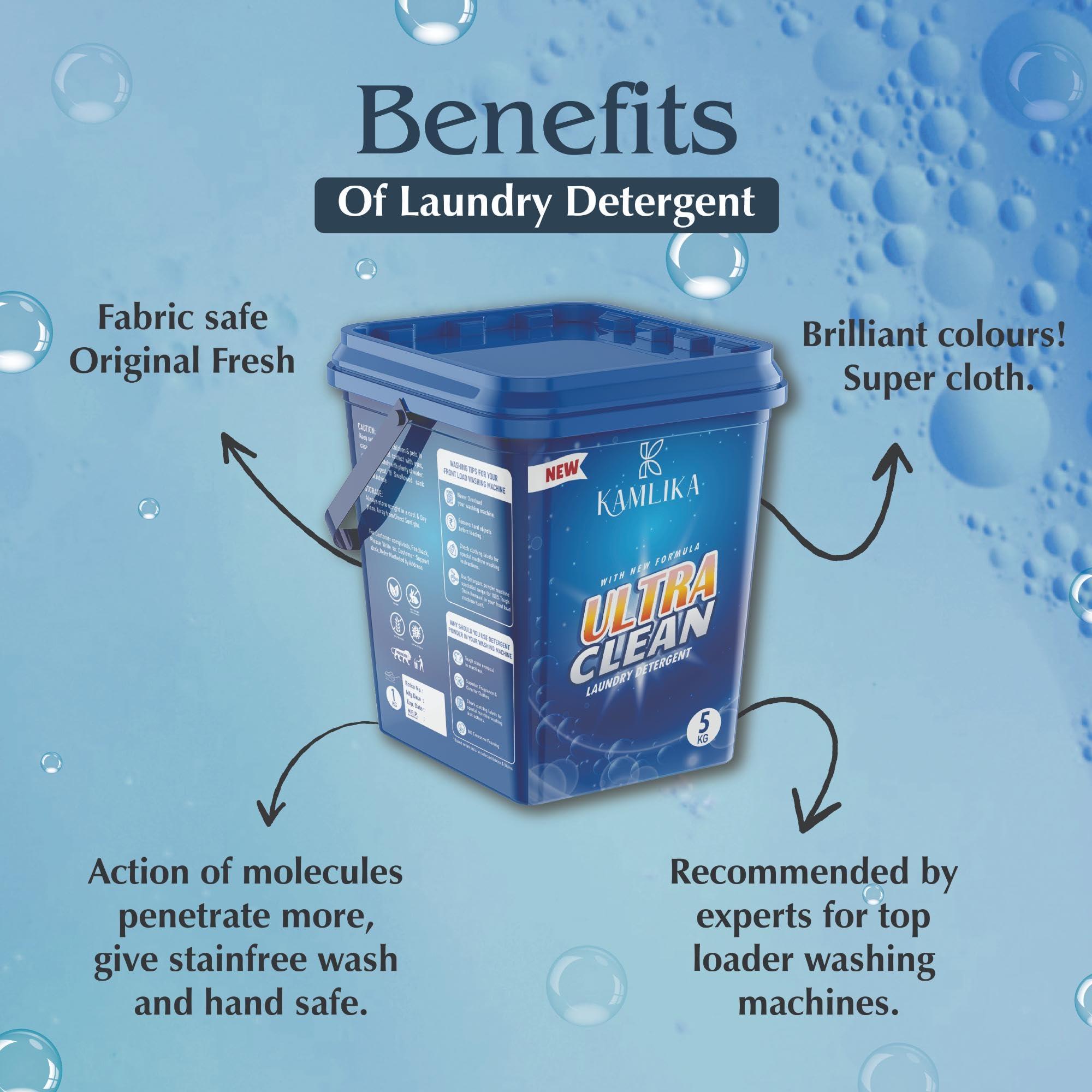 Kamlika Kamlika Ultra Clean laundary Detergent Powder | 5 kg Pack | Laundry Detergent For Bright and Dazzling White Clothes | Machine & Bucket Wash