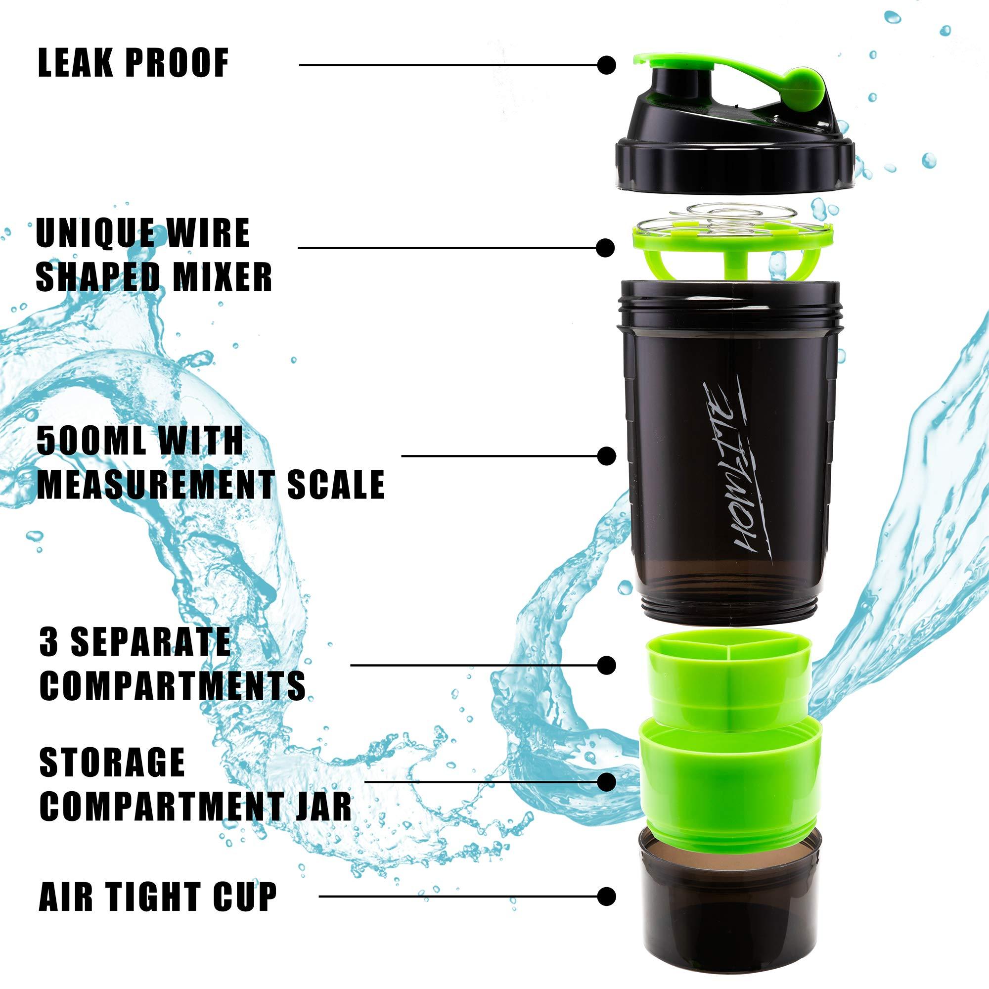 Homlite HOMLITE Protein Shaker Bottle Non-Slip 3 Layer Twist Off, Leak-Proof Blender Bottle with Supplement and Pill Storage Compartment