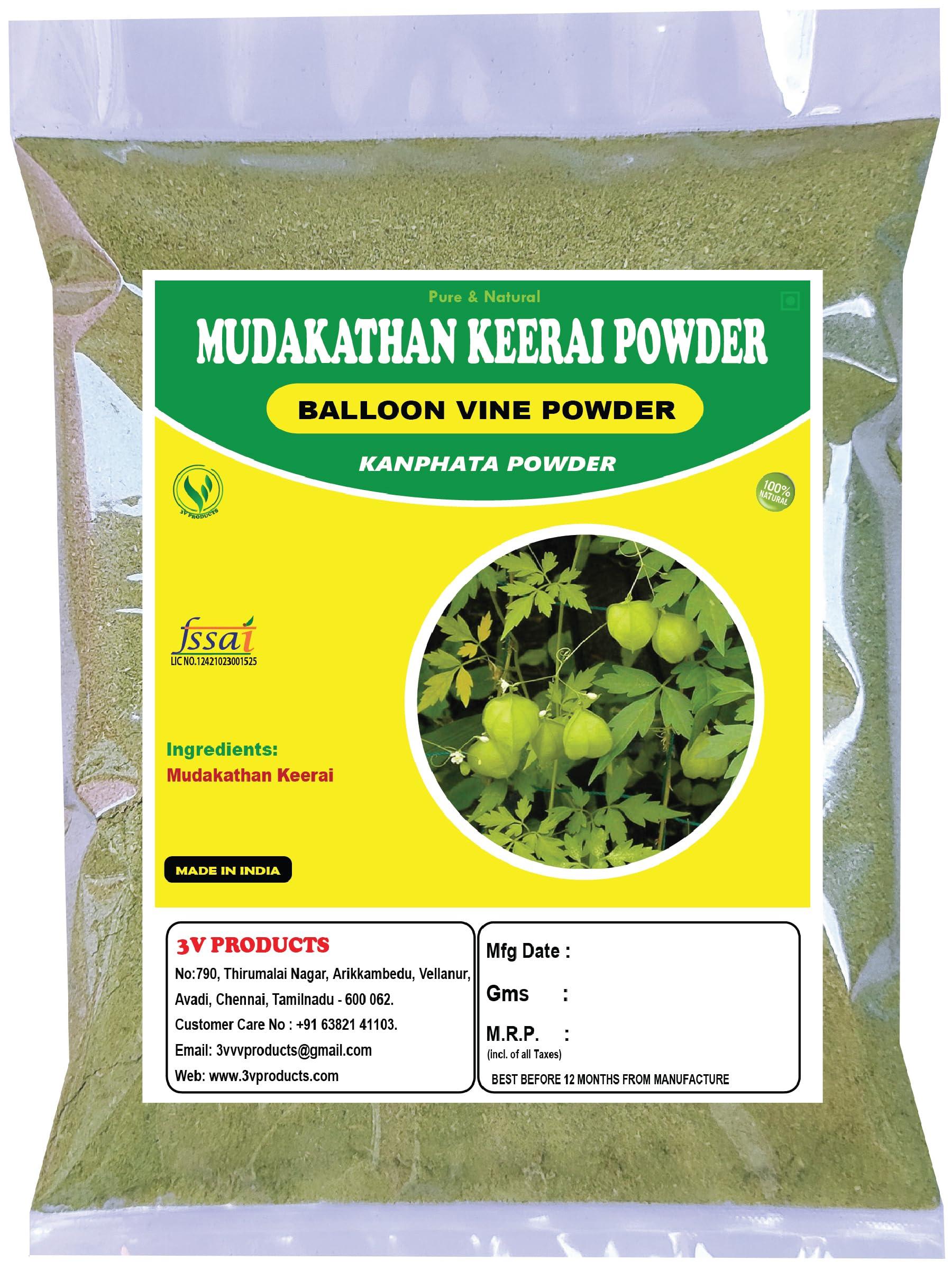 3V PRODUCTS 3V PRODUCTS: Mudakathan Keerai Powder 400g | Balloon Vine Leaf | Kanphata | Cardiospermum halicababum (Pack 4x100g)