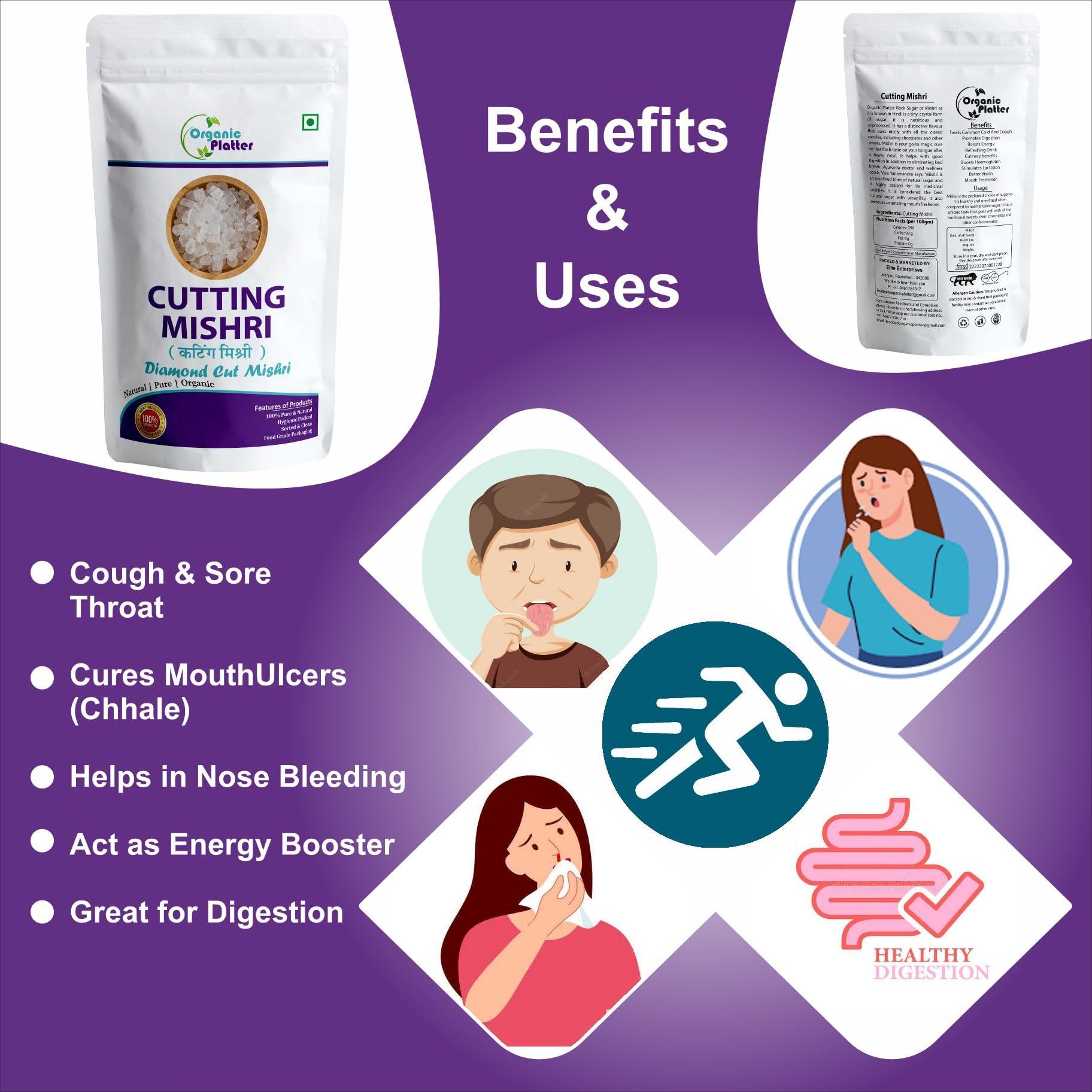 Organic Platter Mishri Dana|Cutting Misri|Sugar Mishri Crystal candy Small|Diamond Cut Mishri (Pouch) (1400gm)