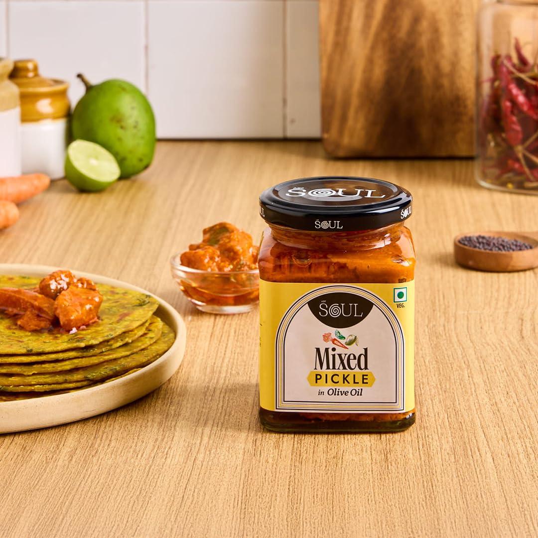 ADF Soul Soul Pickle In Olive Oil Combo Pack of 3 (Mango Pickle 275 GM + Mixed Pickle 275 Gm + Date and Tamarind Chhutney 325 GM)
