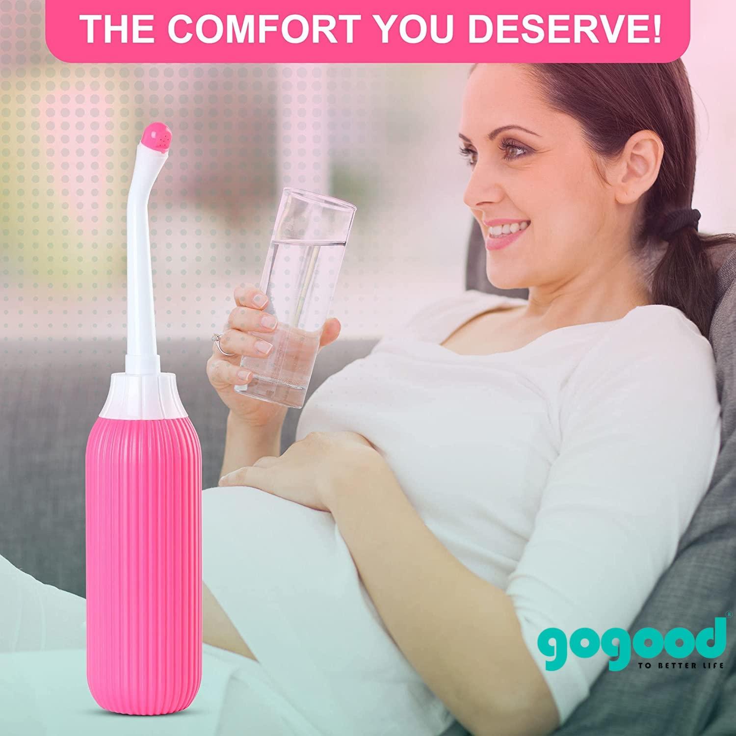 gogood GOGOOD Portable Bidet Jet Spray for Toilet - Retractable Peri Bottle, Postpartum Perineal Bum Cleaner 2 Nozzles and Travel Bag, 500ml (Pink)