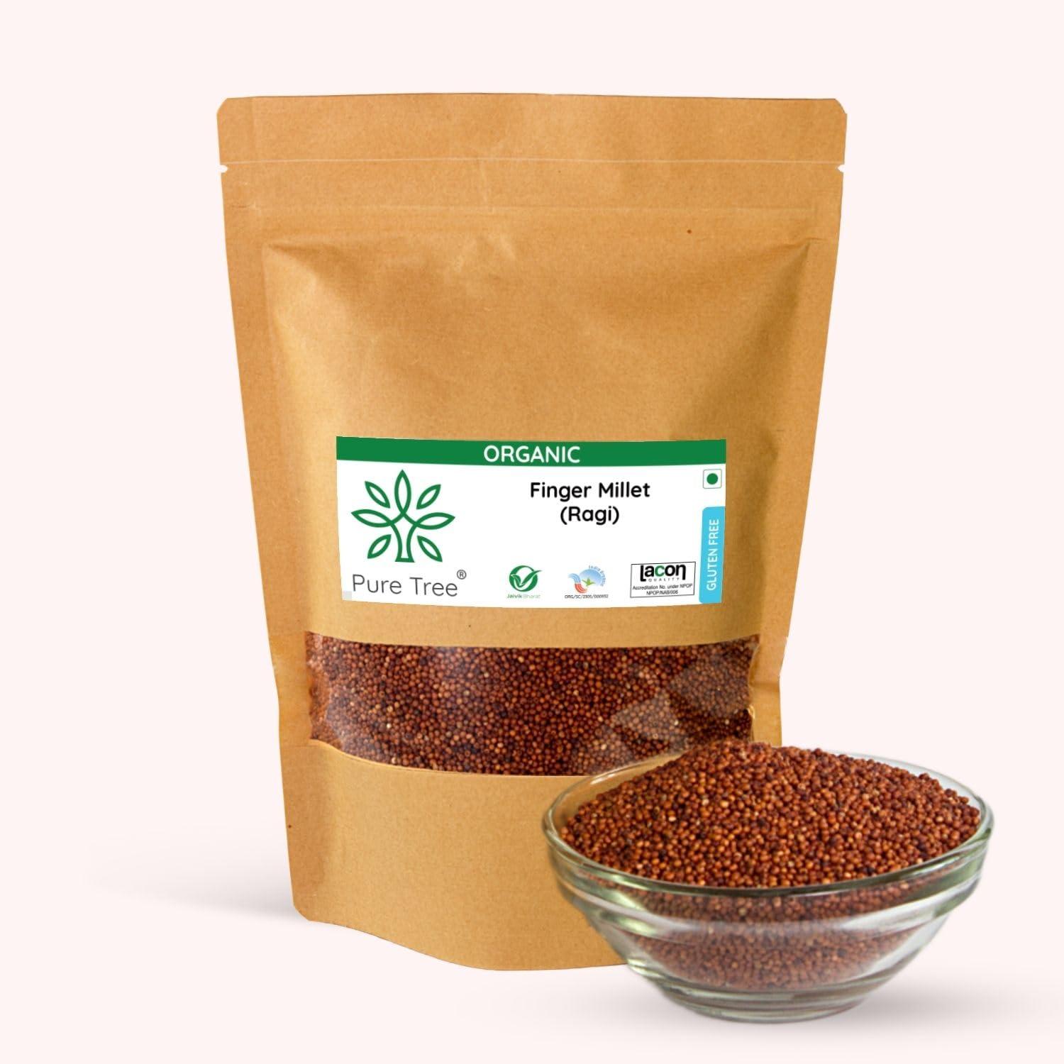 Pure Tree Pure Tree Certified Organic Ragi Whole | 1900 g | Finger Millet | Nachni | Nagli | Ragi Millet Gluten-Free | Bavto | Red Finger Millet | Ragi Whole Grain